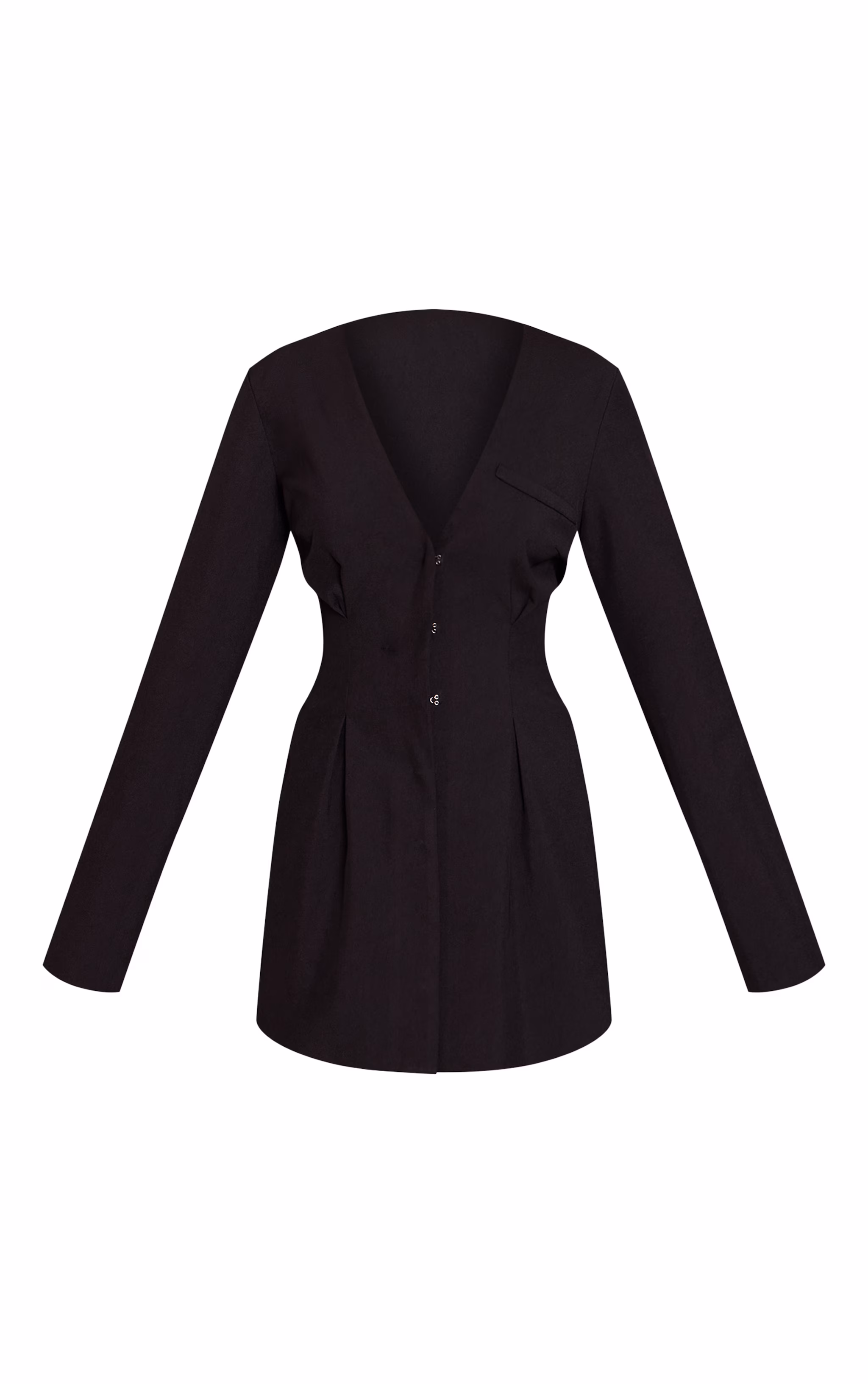 Black Cinched Waist Pleated Blazer Dress