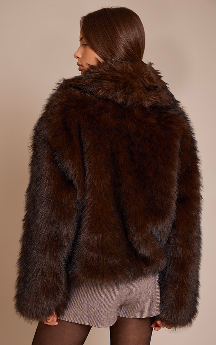 Chocolate Oversized Collar Faux Fur Coat