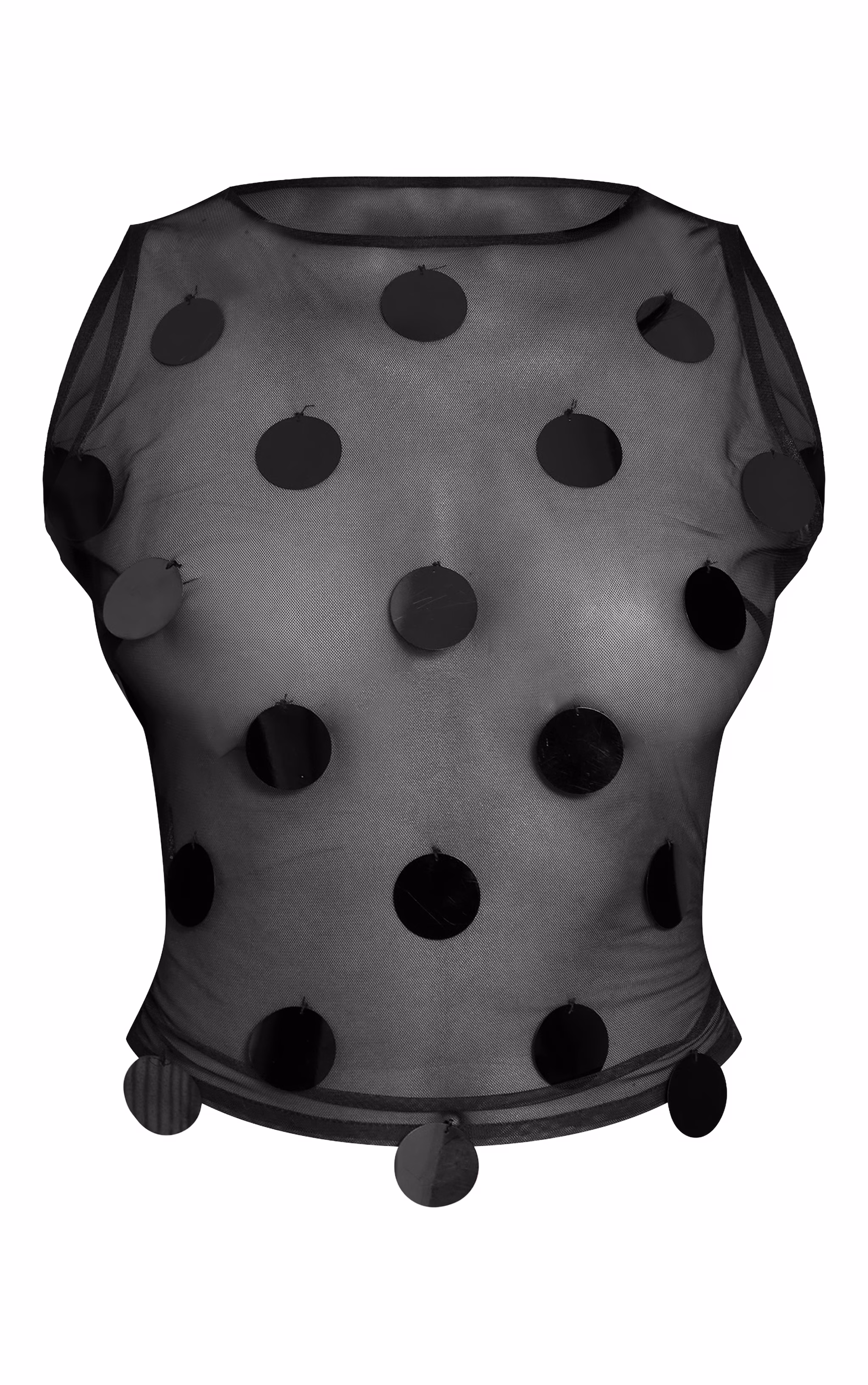 Premium Black Sheer Black Disc Sequin Racer Long Top