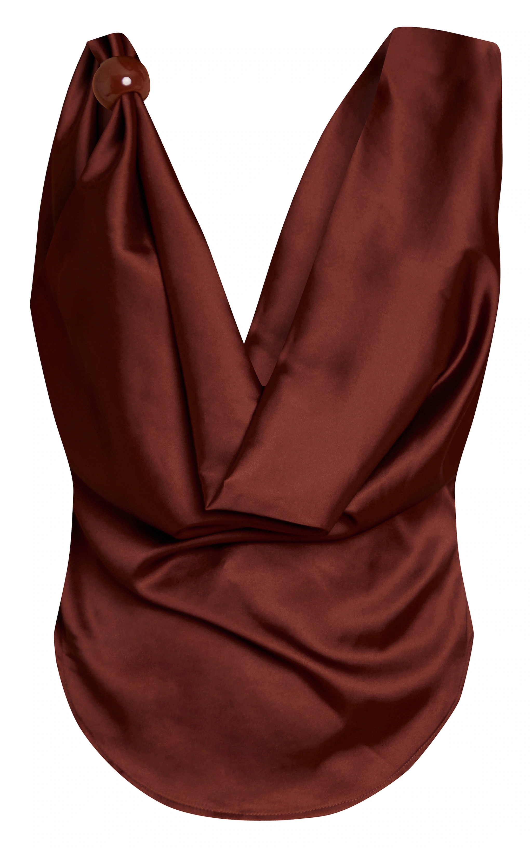 Chocolate Satin Trim Detail Cowl Neck Top