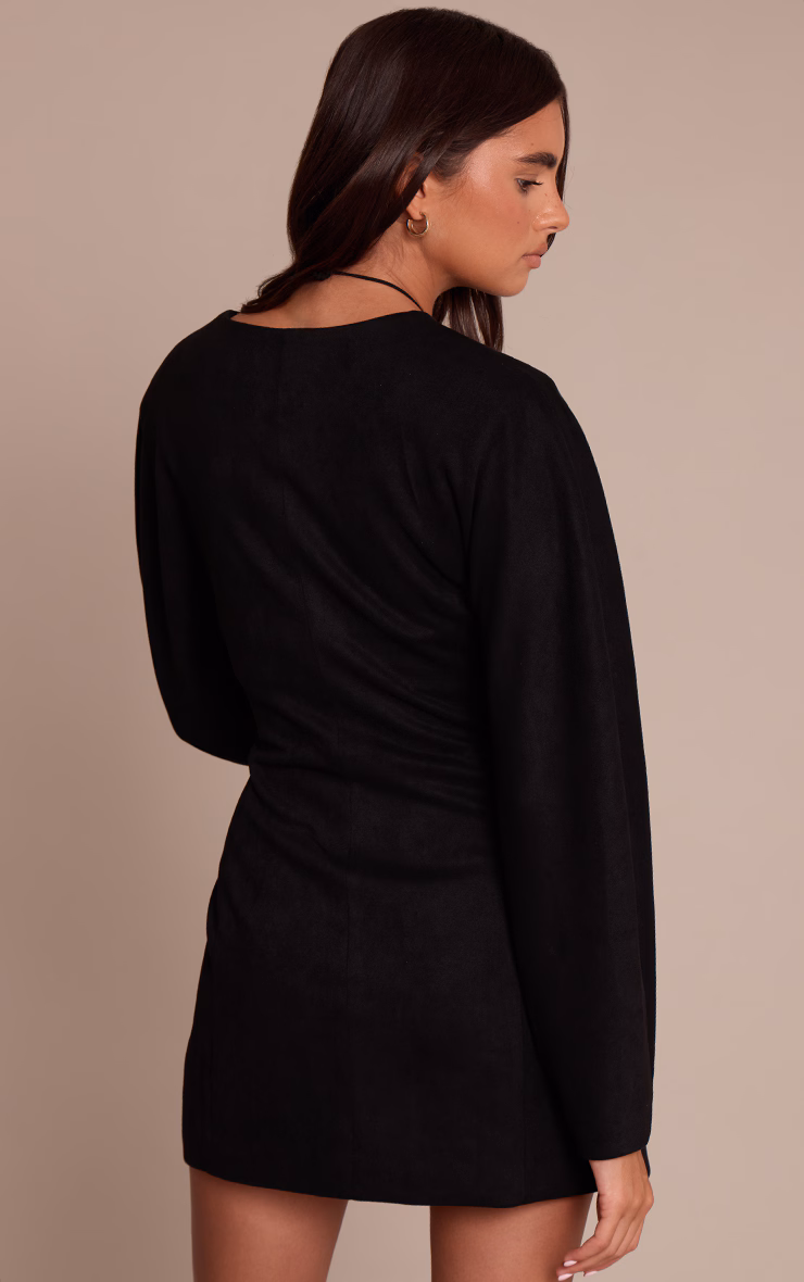 Black Faux Suede Cocoon Sleeve Blazer Dress