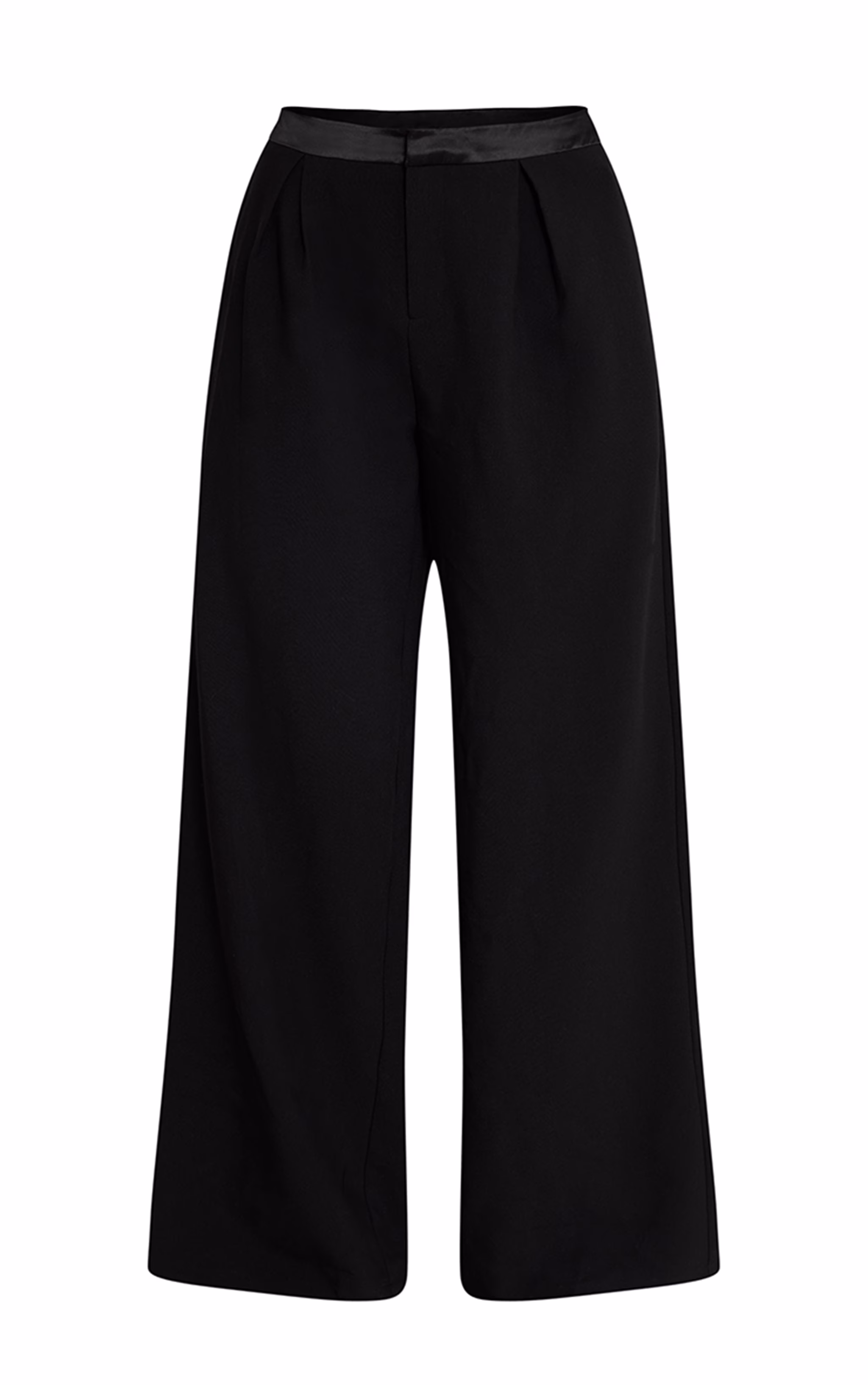 Premium Black Satin Waistband Wide Leg Pants