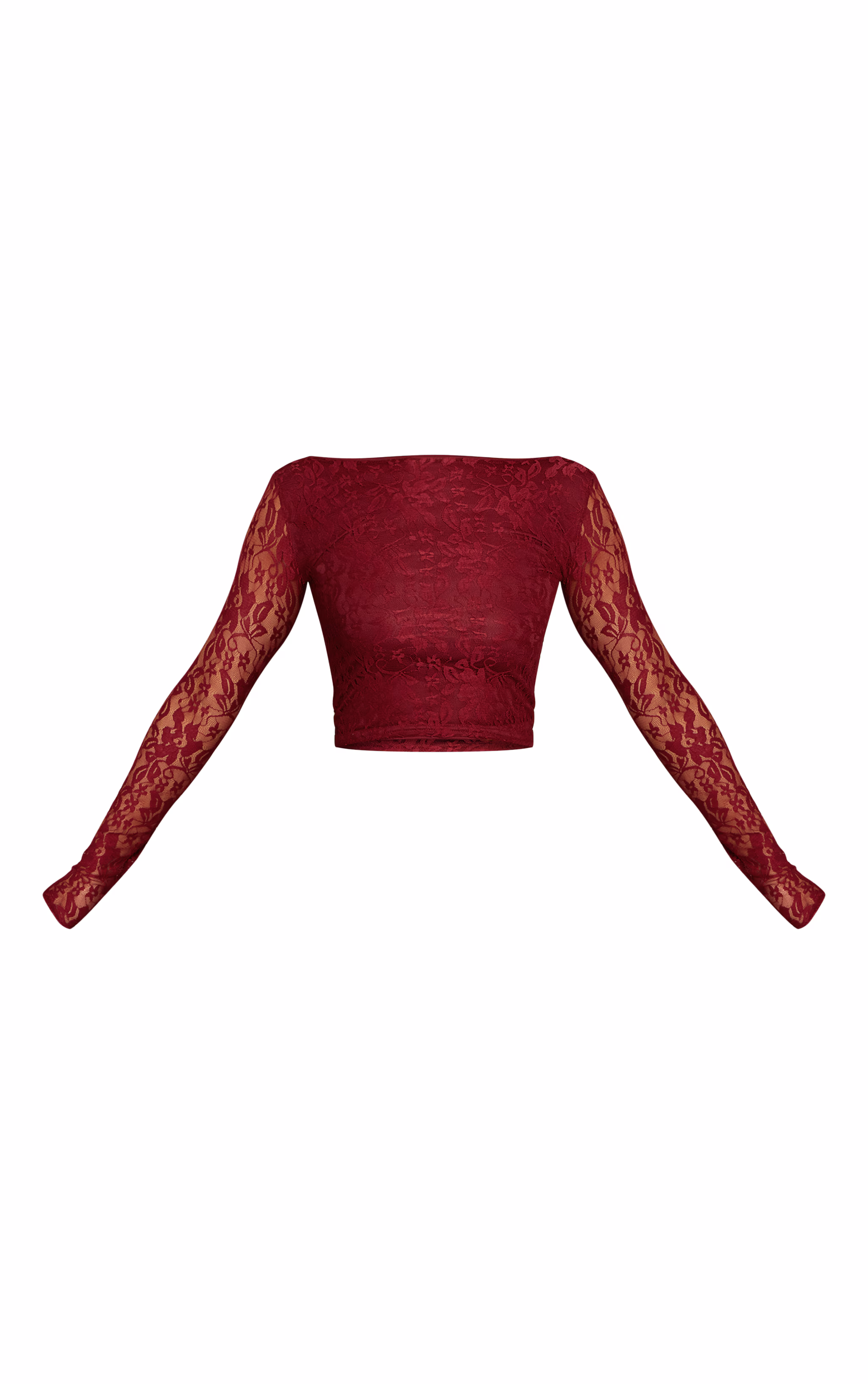 Wine Lace Scoop Back Long Sleeve Top