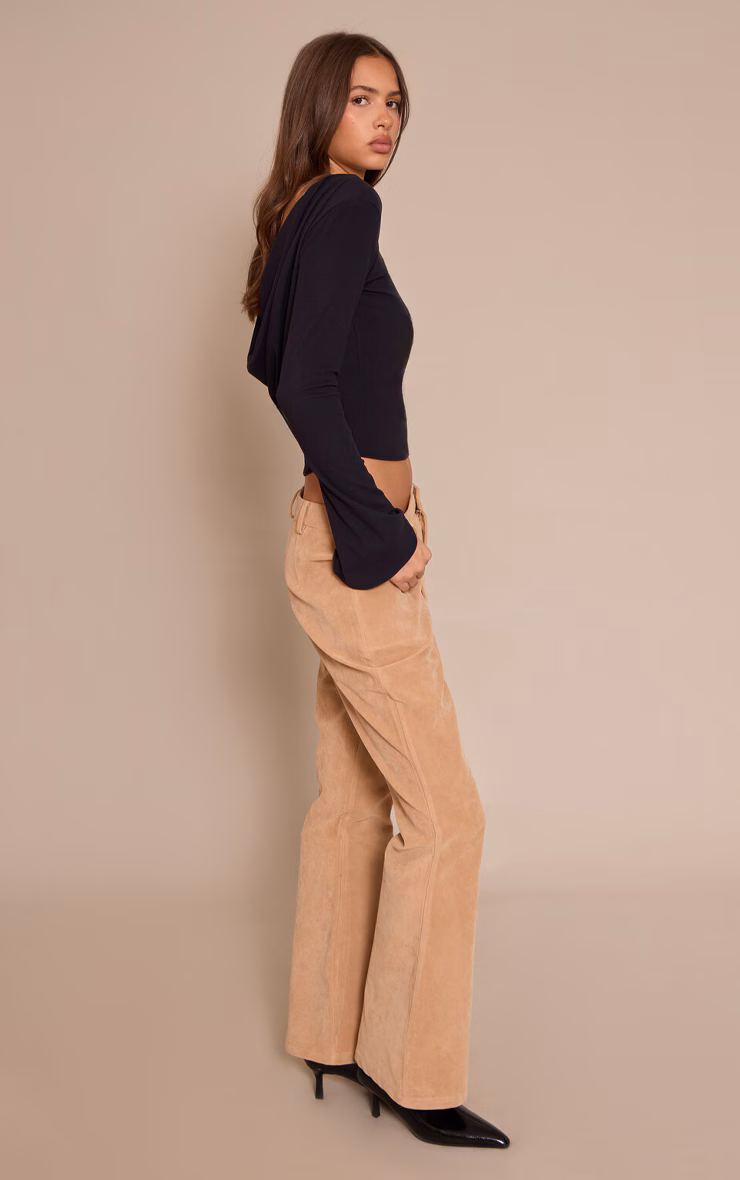 Sand Faux Suede Flared Pants