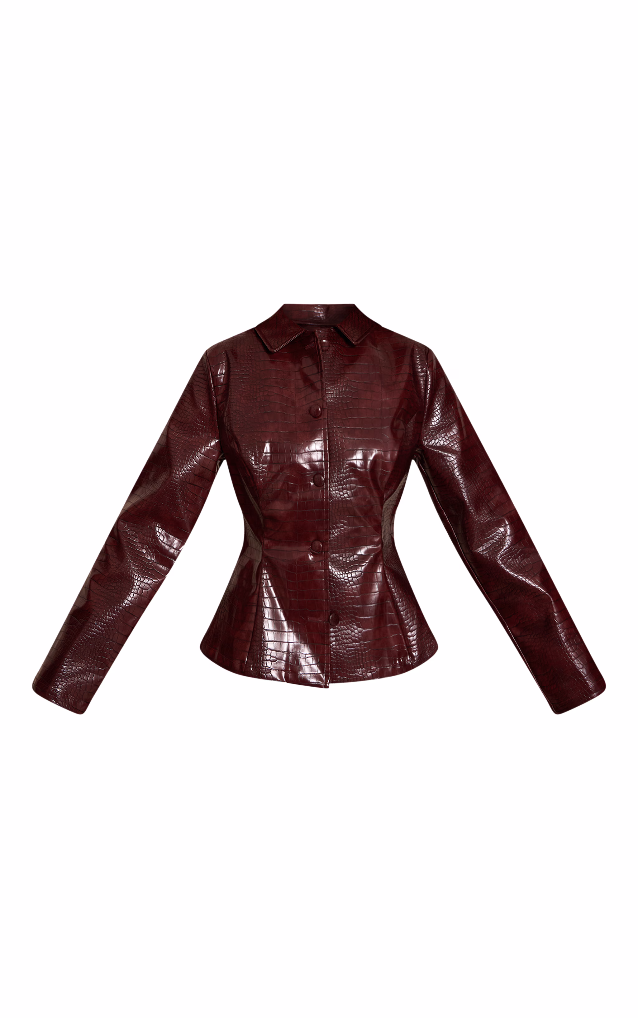 Dark Wine Croc Faux Leather Blazer