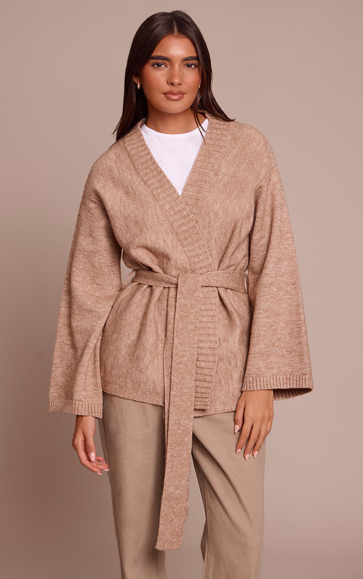 Oatmeal Tie Waist Oversized Cardigan