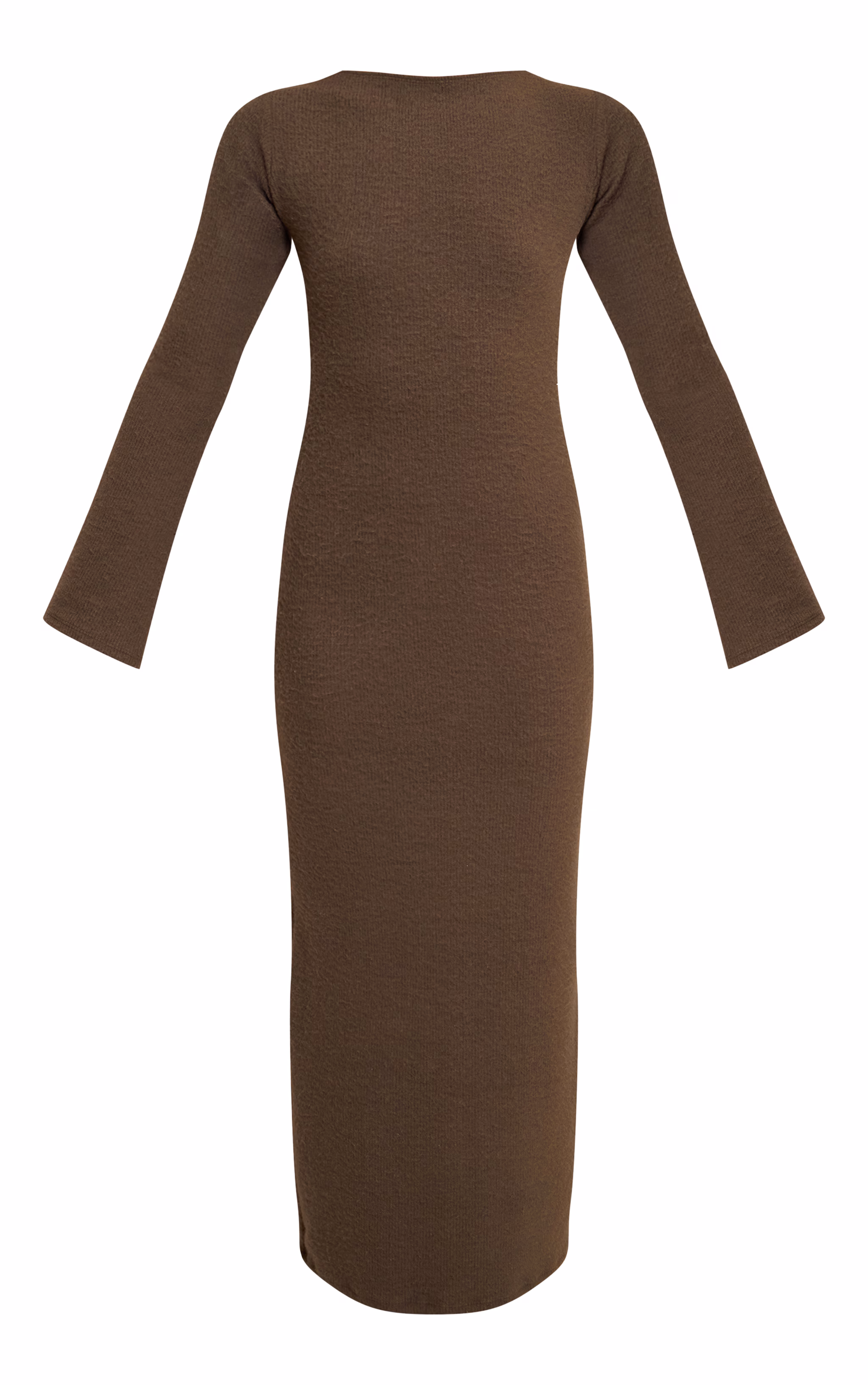 Khaki Brushed Tie Back Long Sleeve Maxi Dress