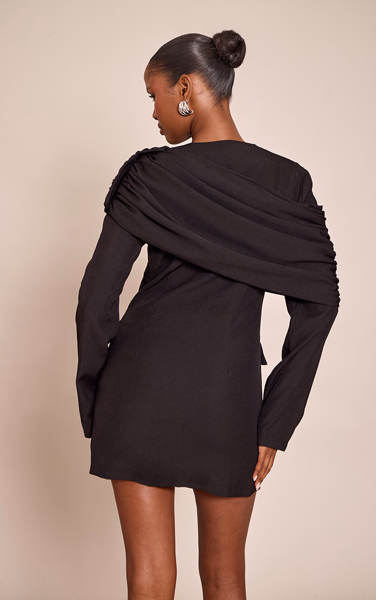 Black Tailored Sash Detail Blazer Dress