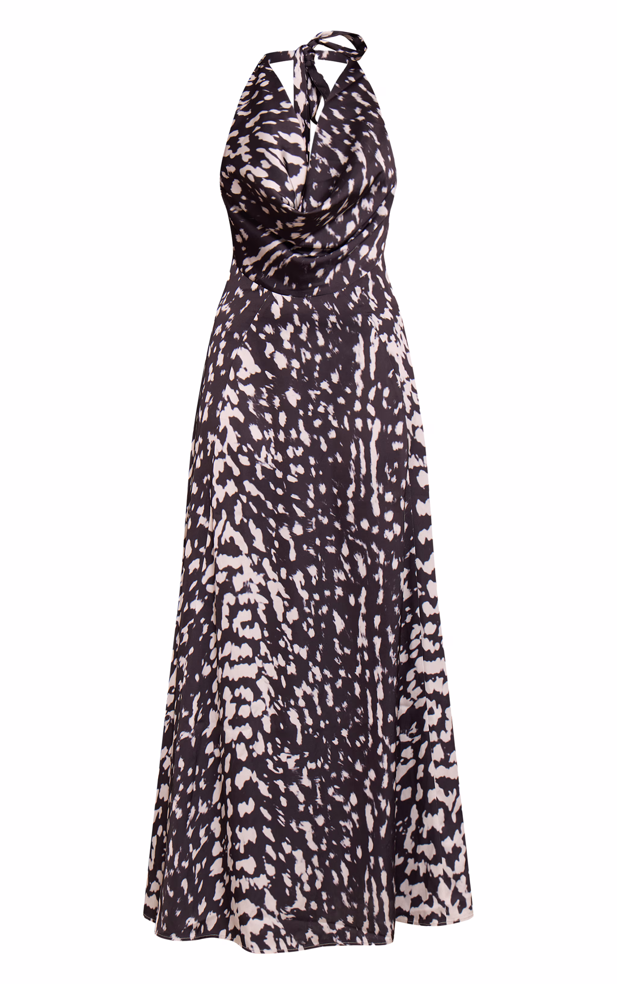 Printed Satin Cowl Neck Maxi Dress