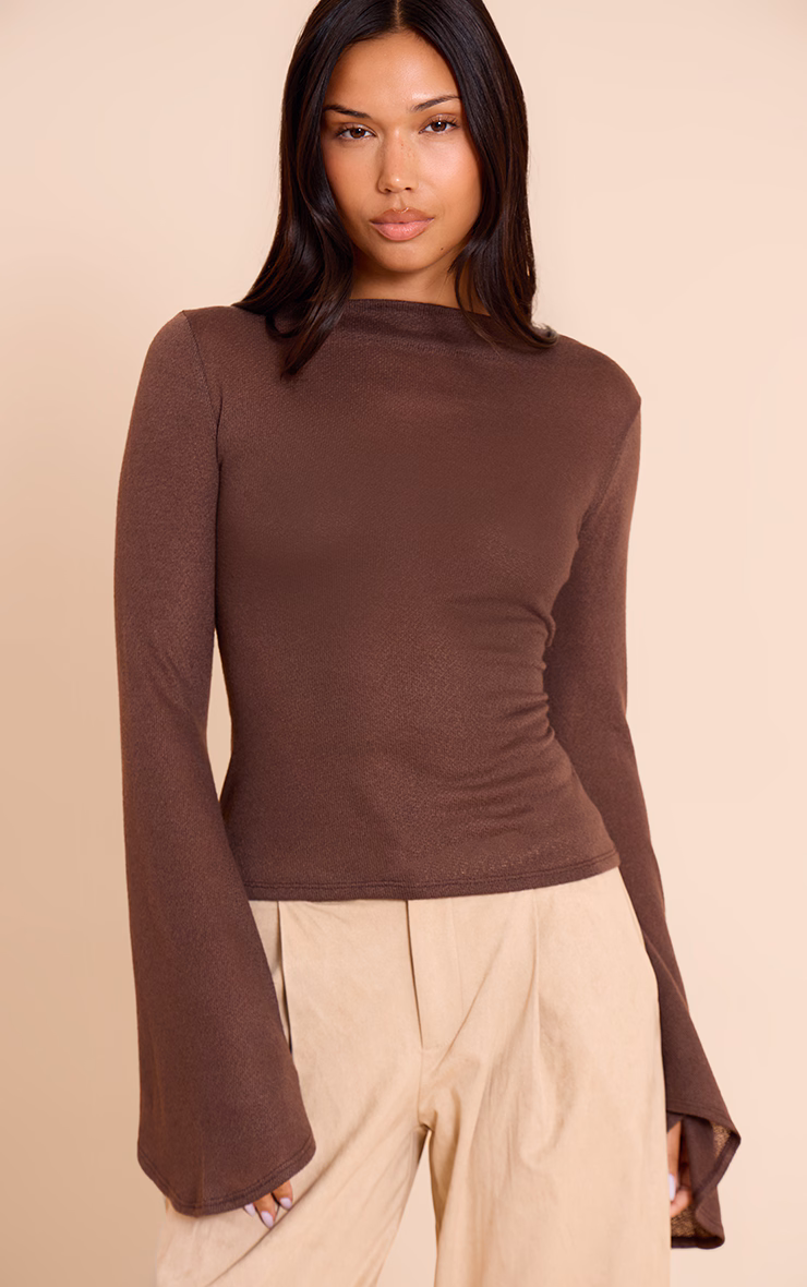 Chocolate Textured Extreme Flute Sleeve Long Top