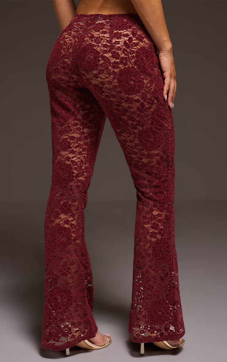 Dark Wine Lace Mid Rise Skinny Flares