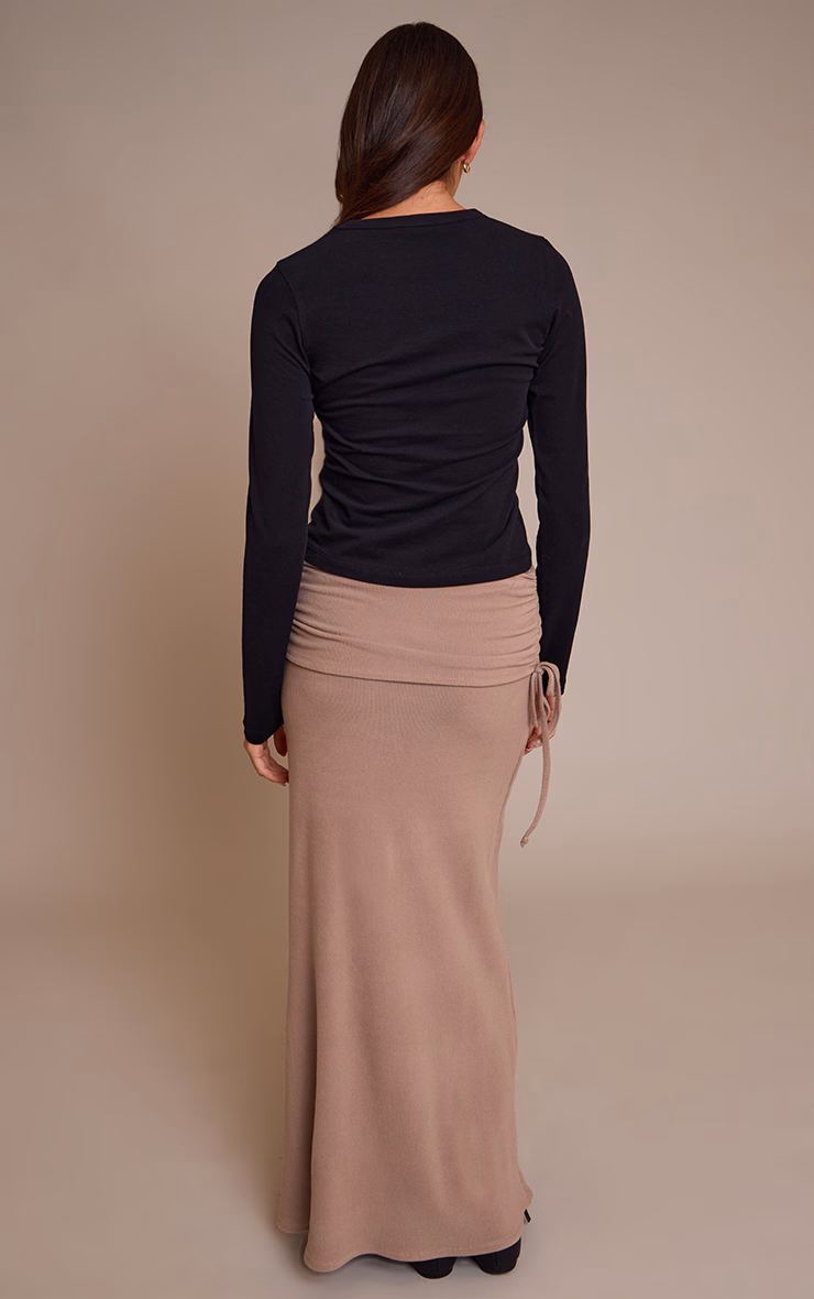 Sand Brushed Rib Ruched Detail Maxi Skirt