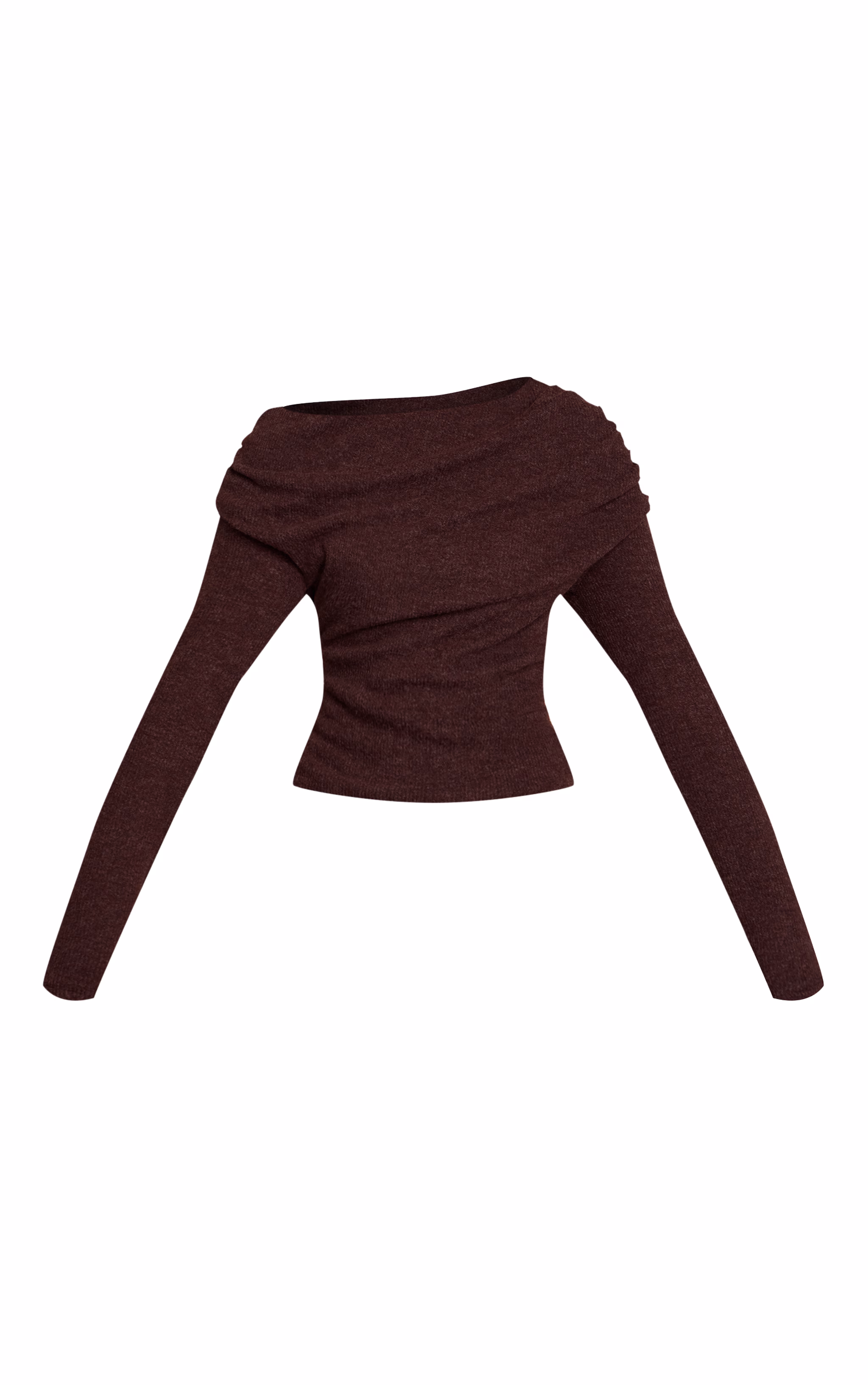 Chocolate Brushed Slouchy Ruched Long Sleeve Top