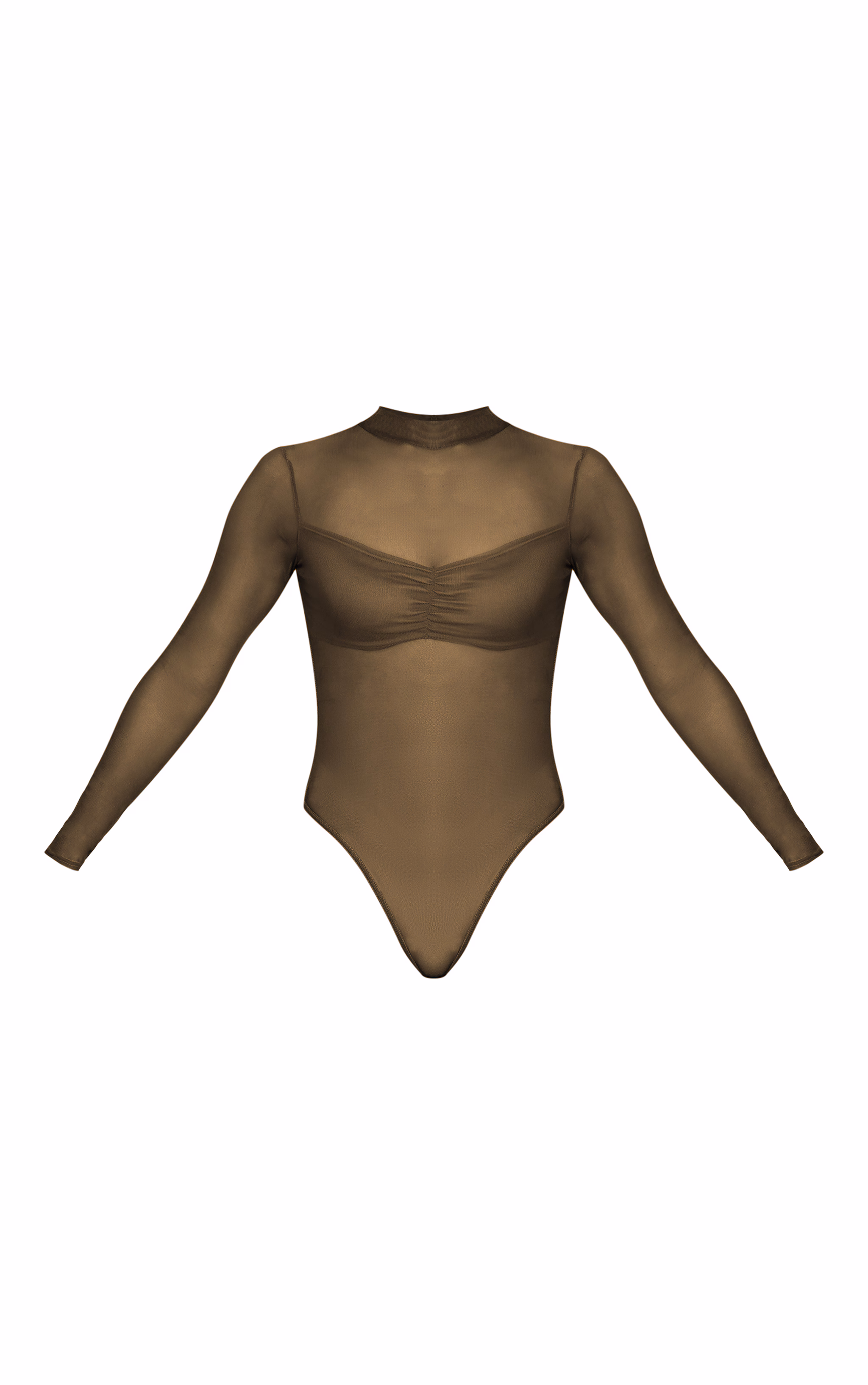 Olive Bust Panel Mesh High Neck Long Sleeve Bodysuit