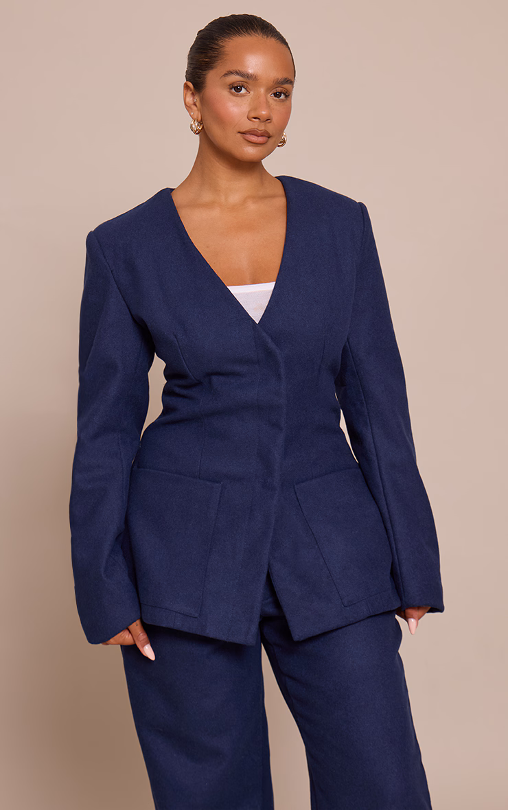 Shape Navy Wool-Look Cross Over Blazer