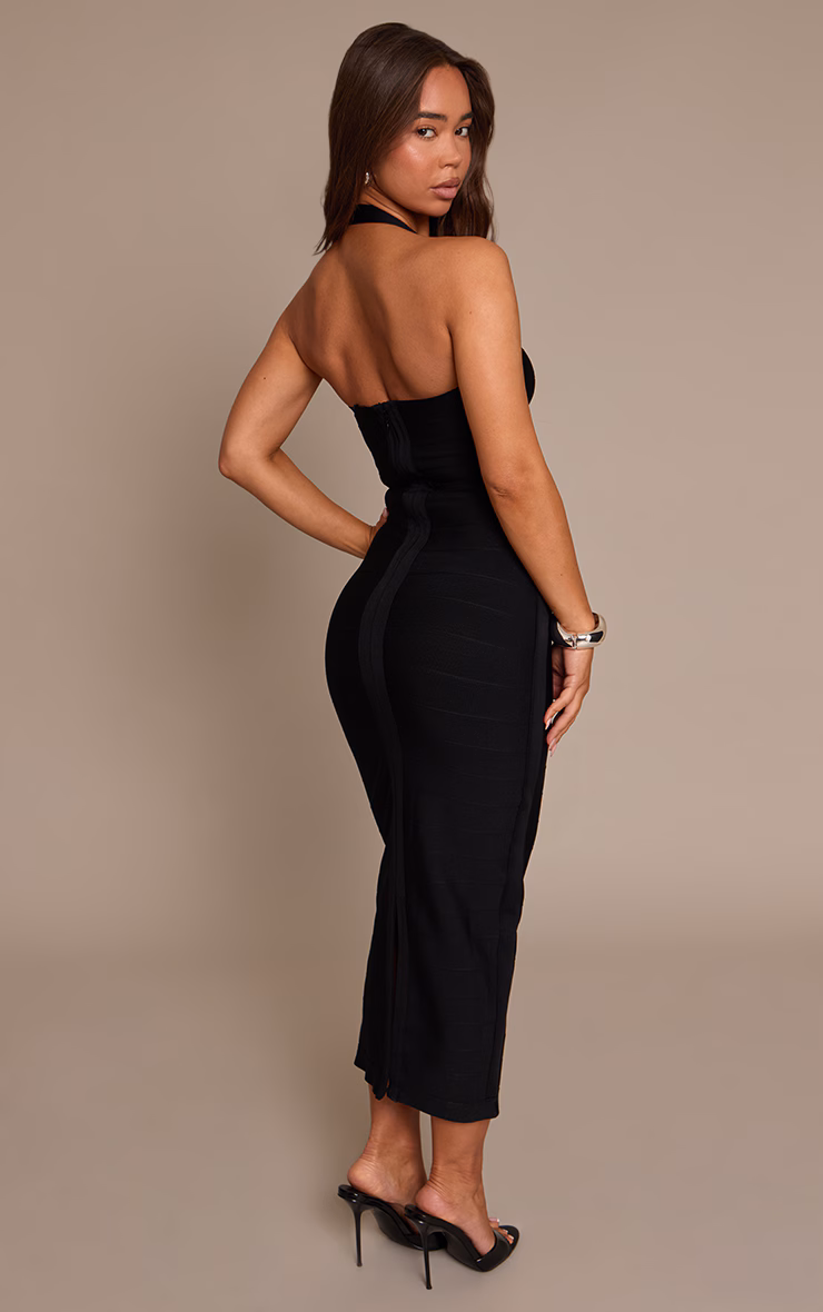 Black Bandage Straight Neck Bodycon Maxi Dress