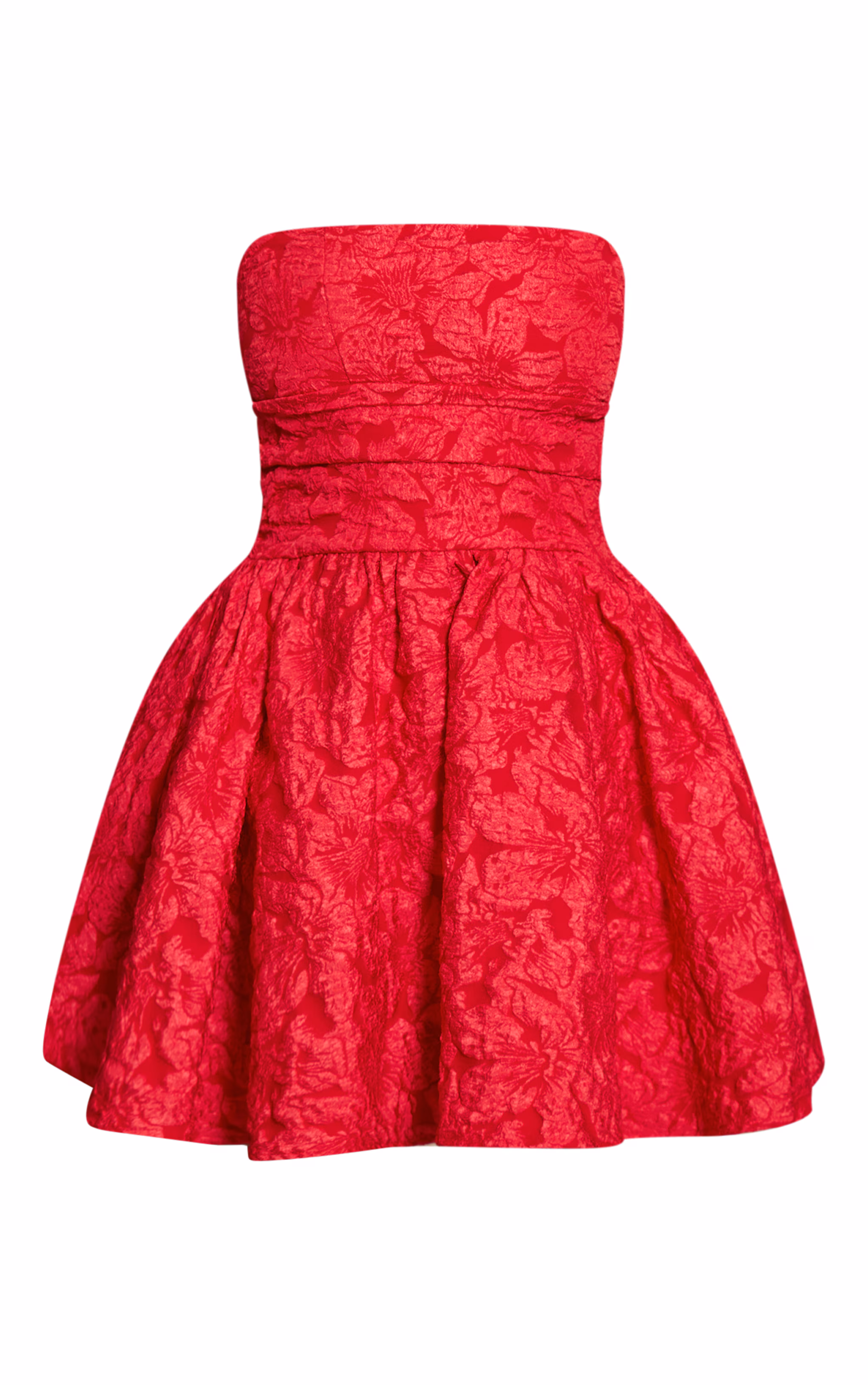 Red Jacquard Bandeau Lace Up Back Shift Dress