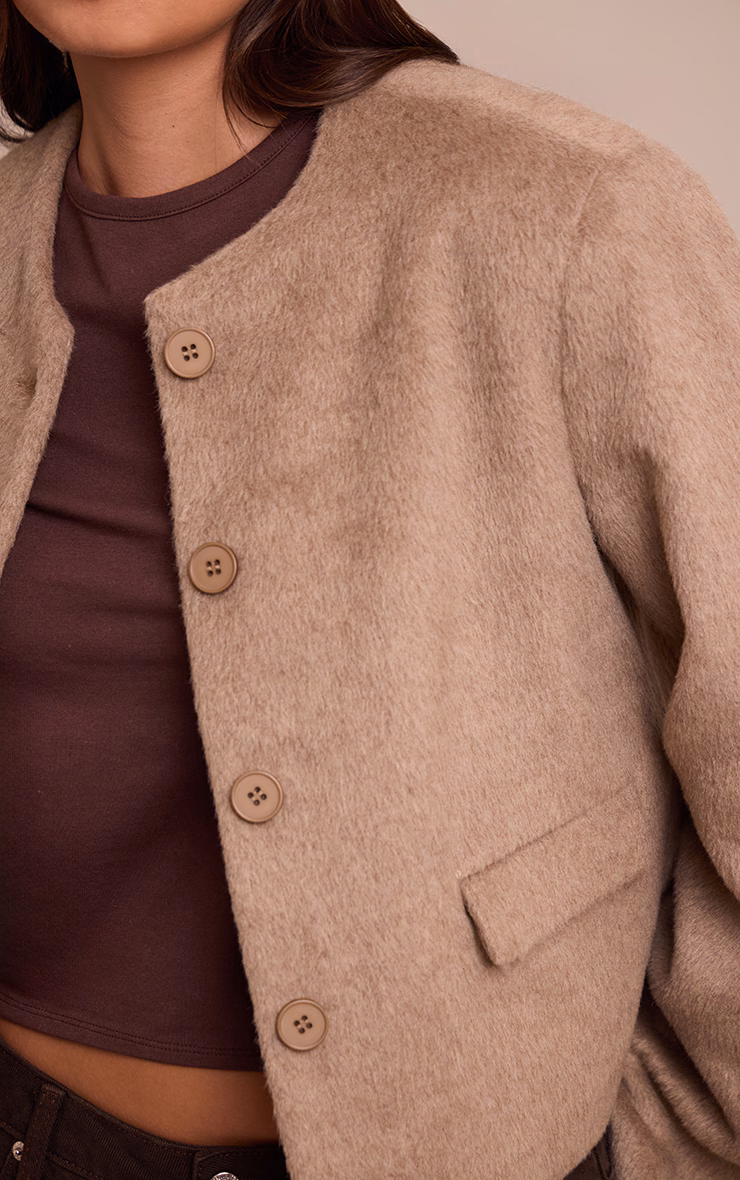 Taupe Brushed Wool Single Breasted Jacket