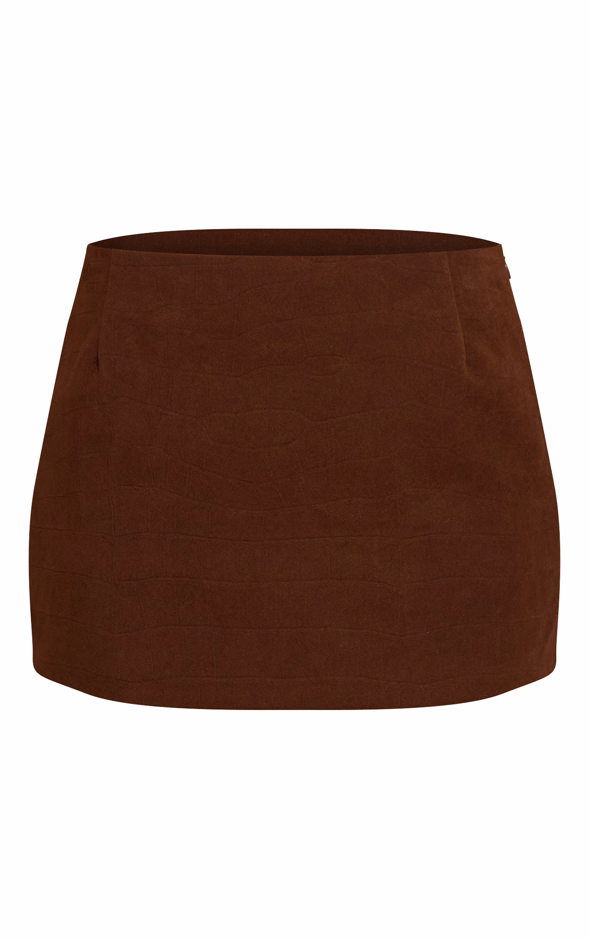 Chocolate Faux Suede Croc Textured Mini Skirt