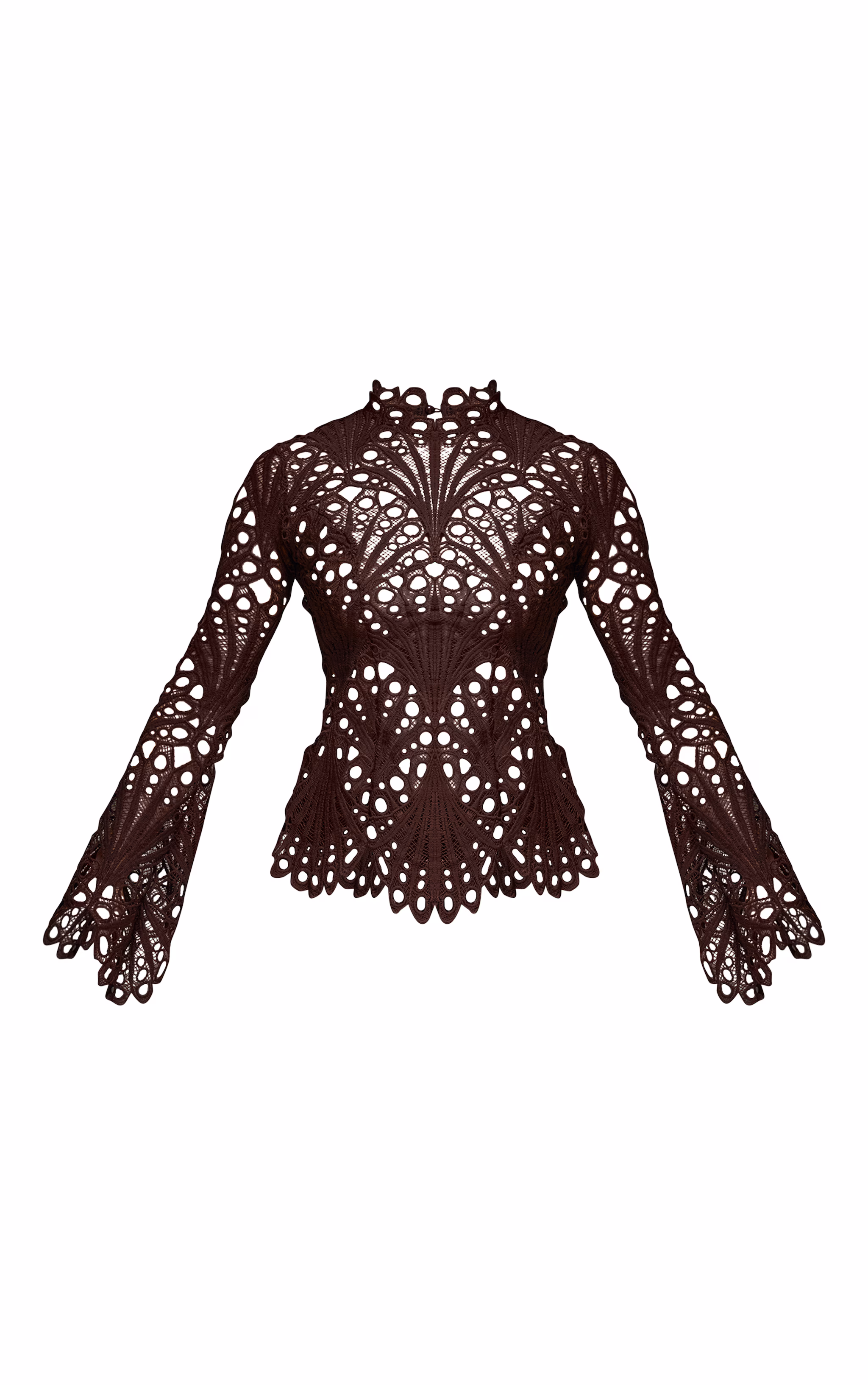 Dark Brown Floral Lace Long Sleeve Shirt