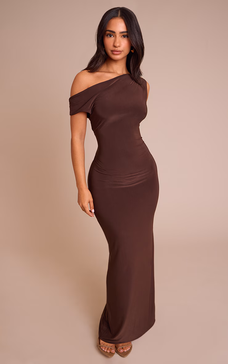 Petite Chocolate Trim Detail Maxi Dress