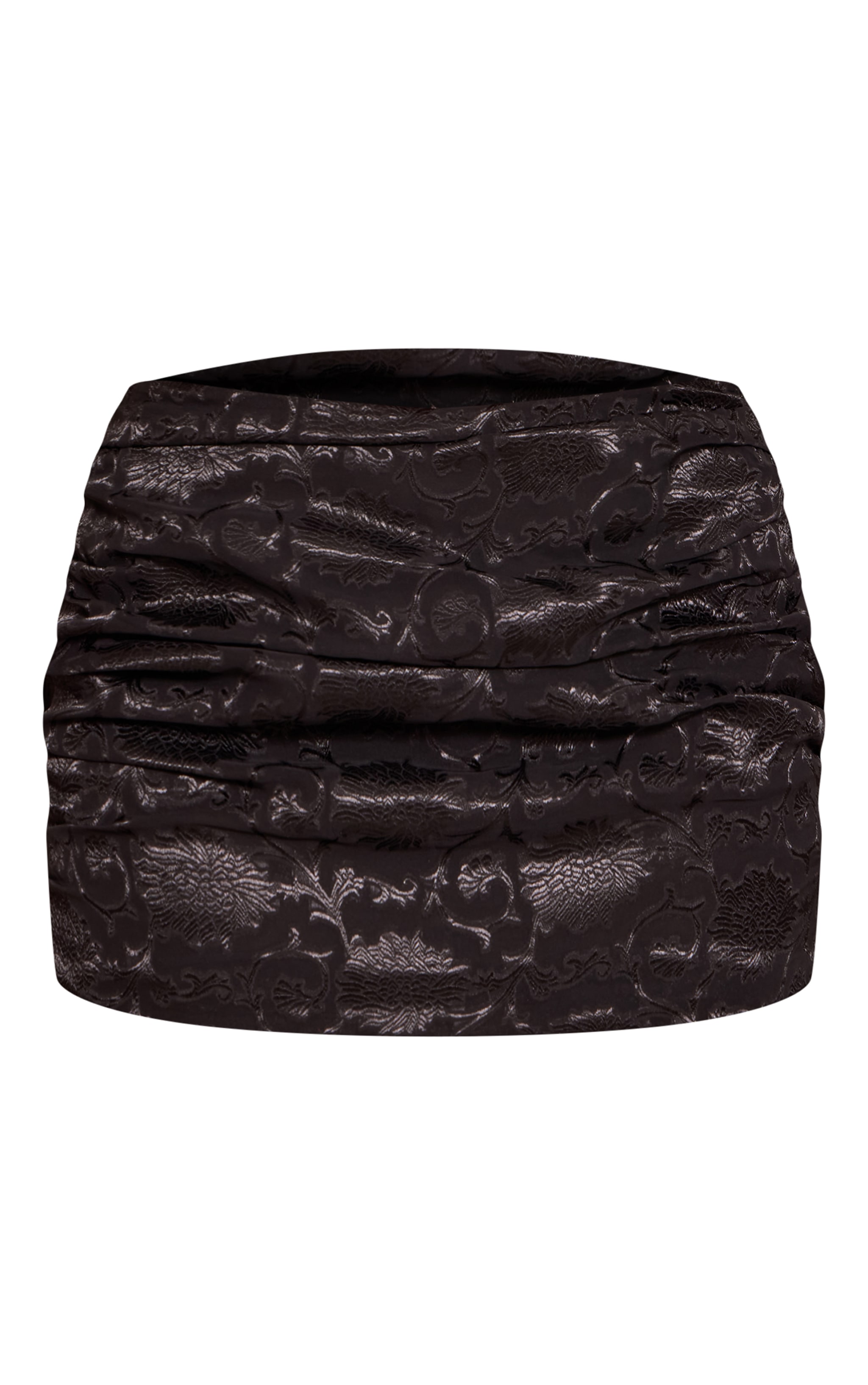 Black Floral Satin Ruched Mini Skirt
