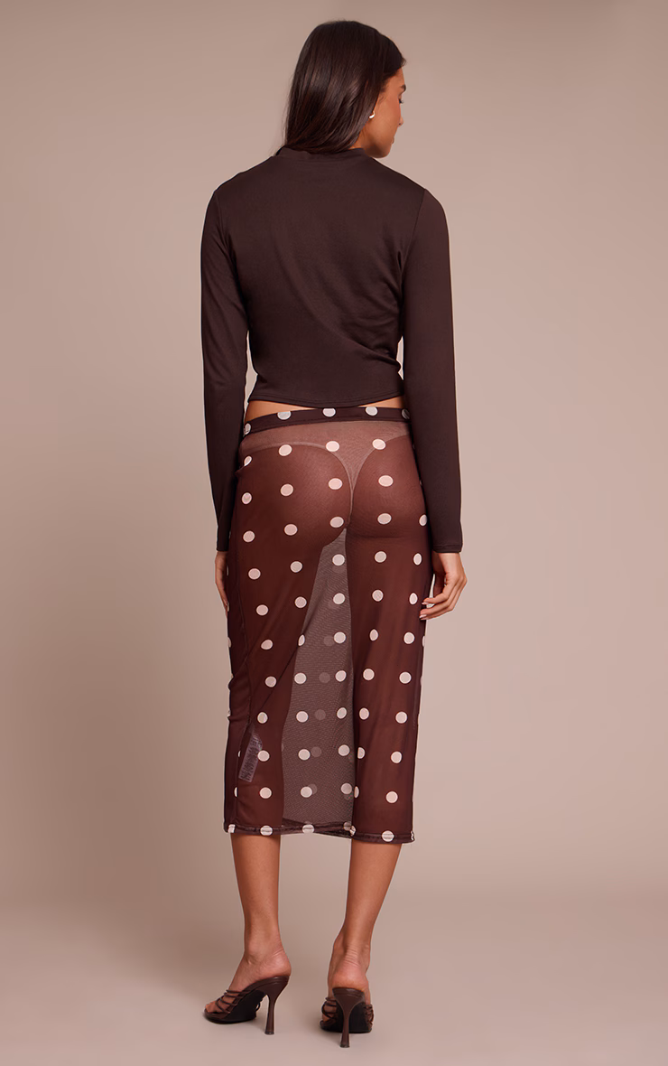 Chocolate Mesh Polka Dot Midi Skirt