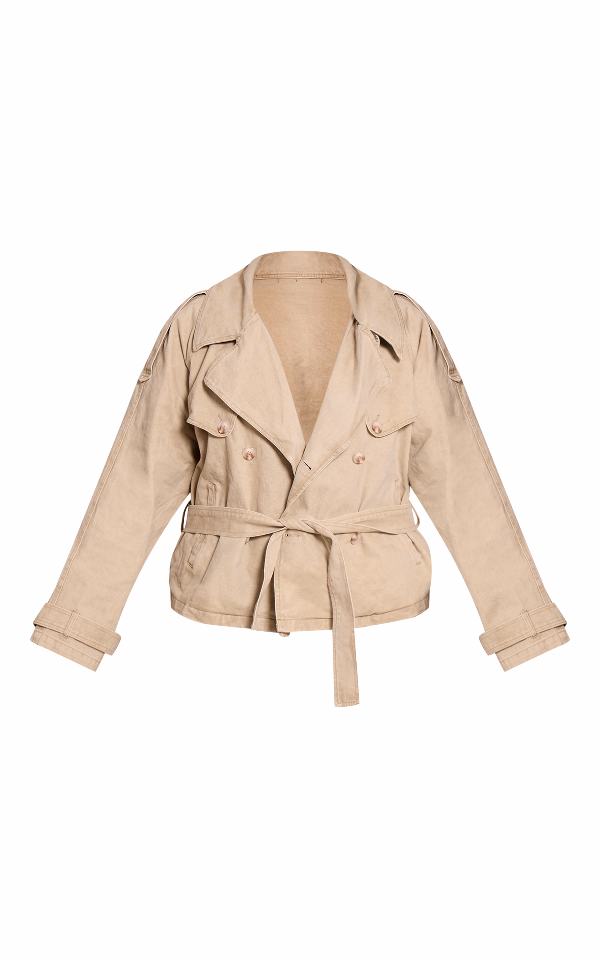 Plus Stone Belted Button Detail Cropped Denim Trench