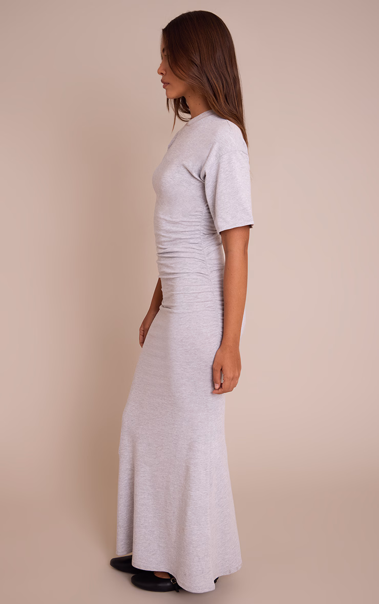 Grey Jersey Cinched T-Shirt Maxi Dress