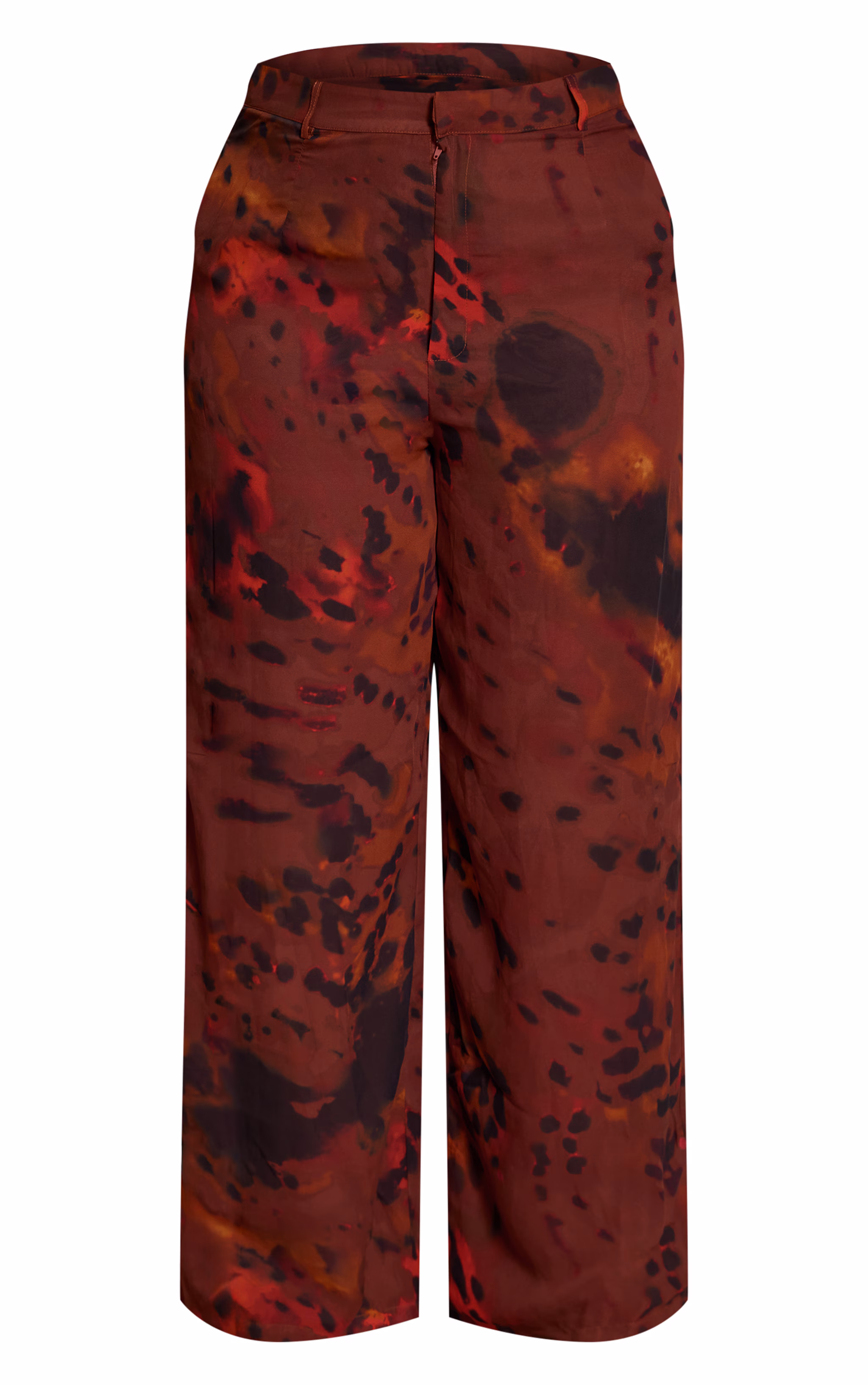 Plus Brown Printed Chiffon High Waisted Wide Leg Pants