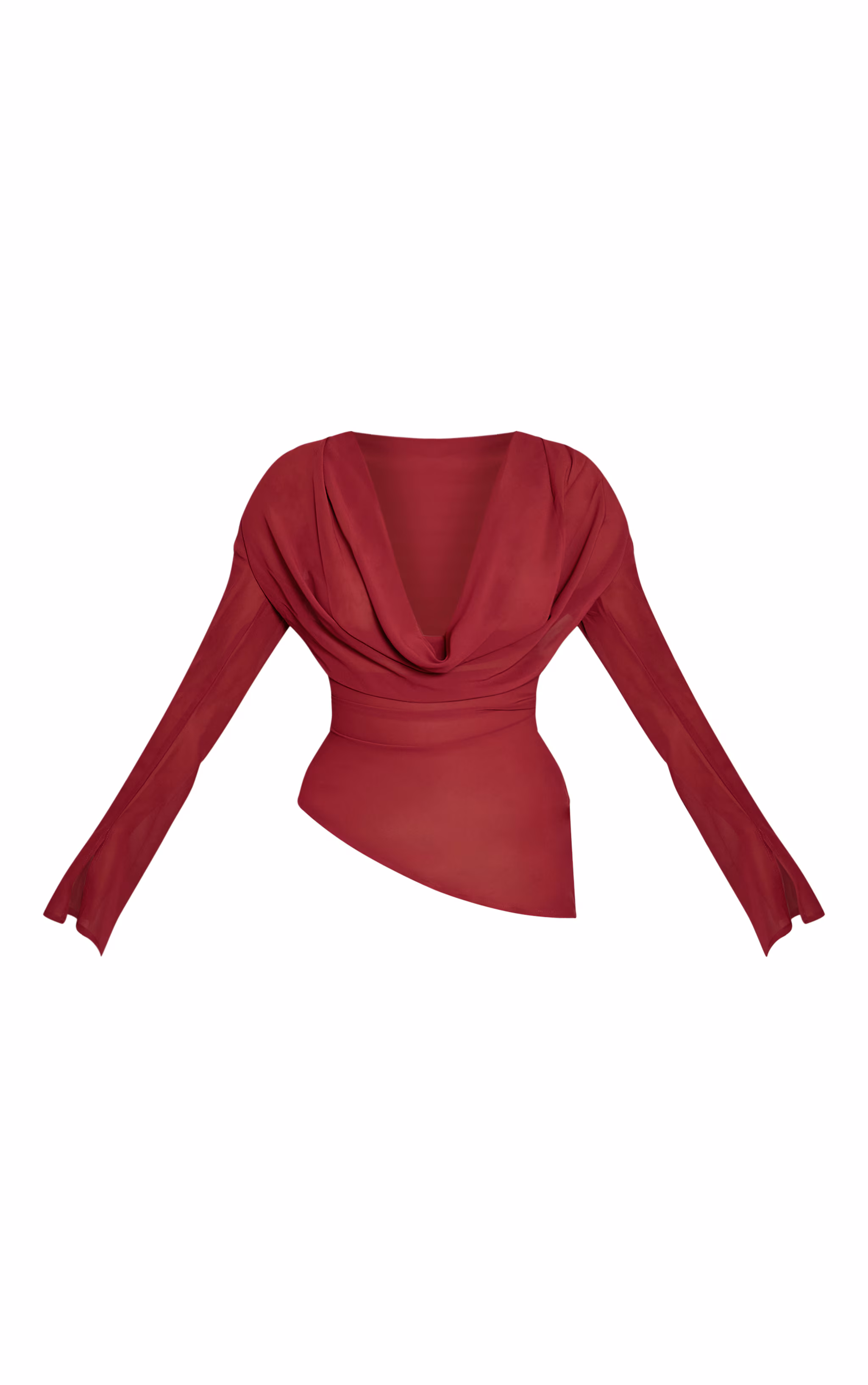 Wine Chiffon Cowl Plunge Blouse