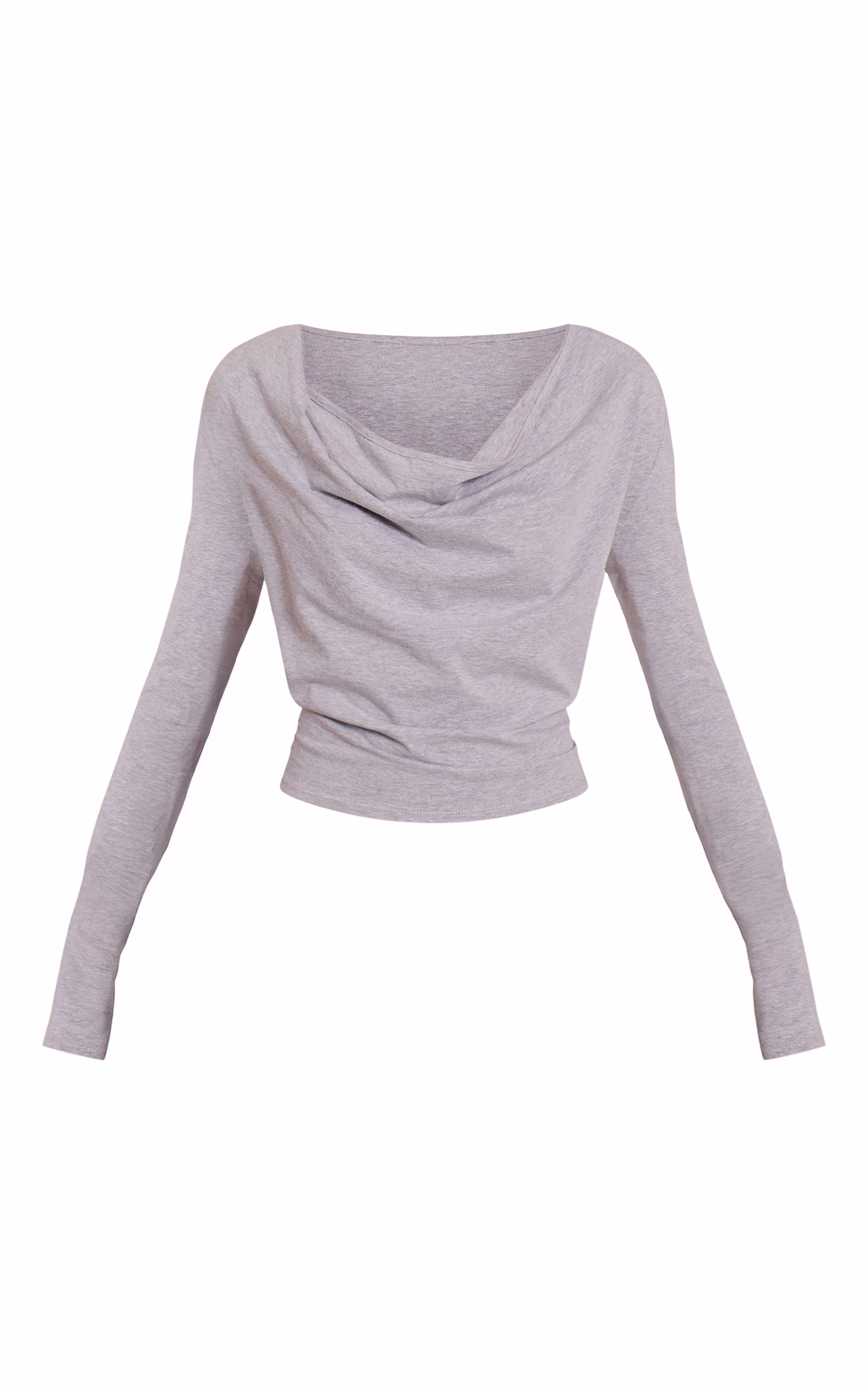 Grey Marl Cotton Cowl Neck Shoulder Pad Long Sleeve Top