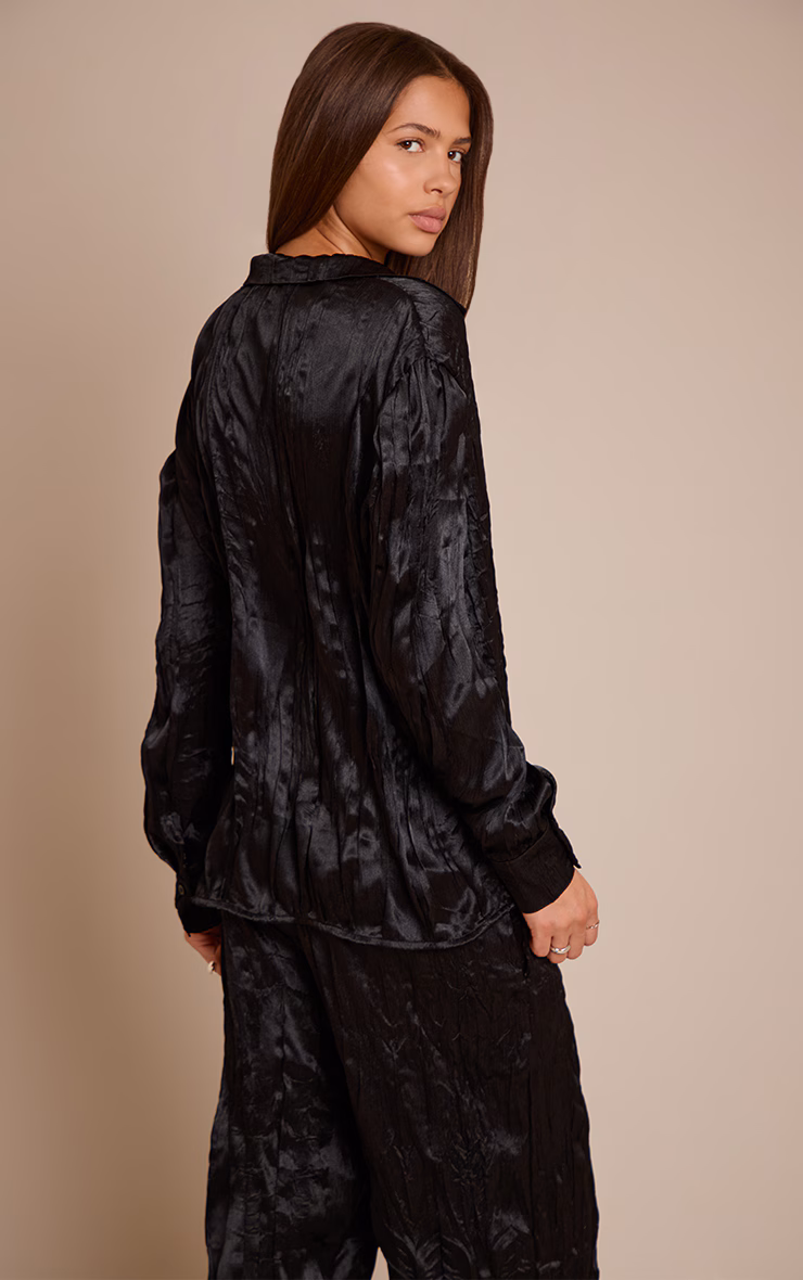 Black Textured Satin Oversized Shirt