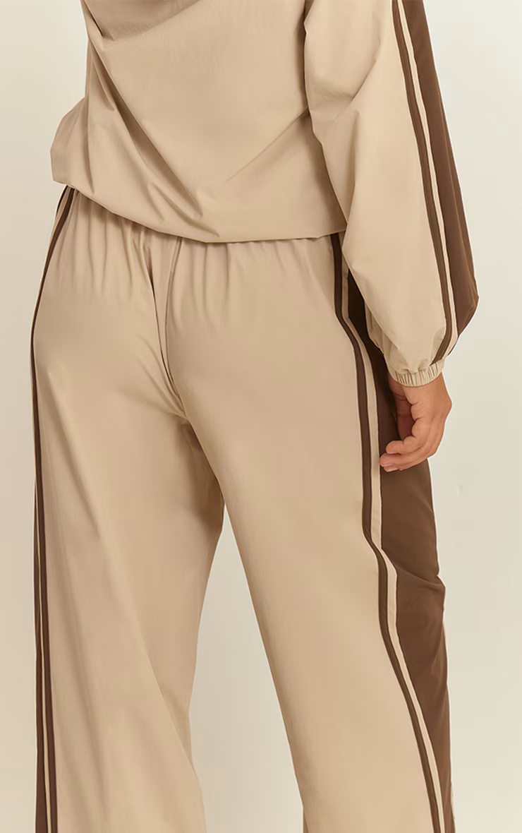 Stone Shell Contrast Stripe Wide Leg Track Pants