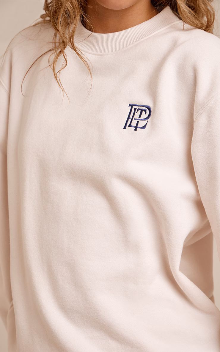 Cream PLT Embroidered Cotton Fleece Oversized Crew Sweatshirt