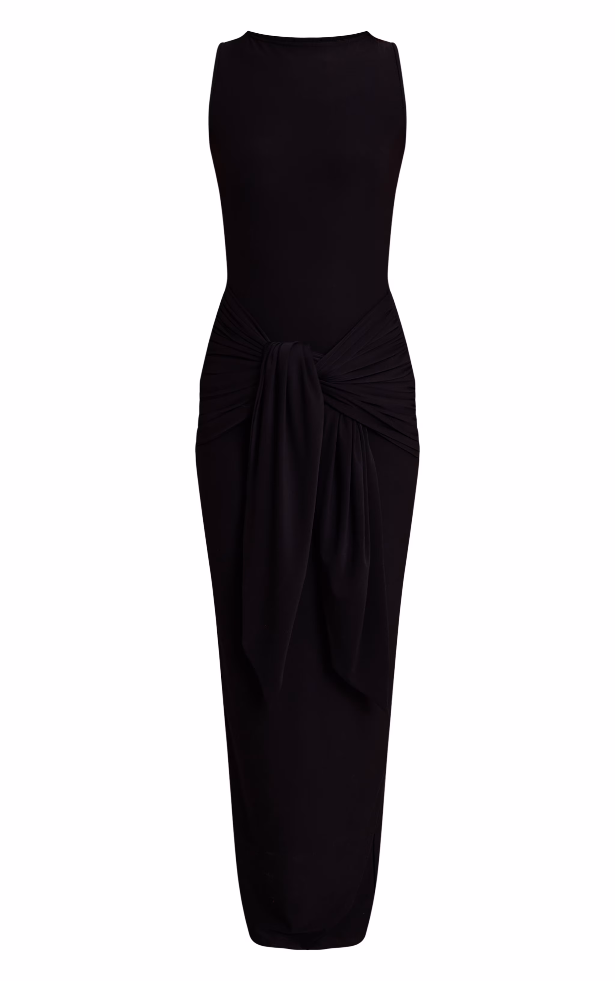 Black Jersey Boat Neck Wrap Detail Maxi Dress