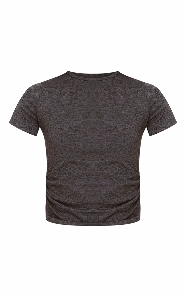 Charcoal Seamless Marl Layered Ruched Side Gym Top