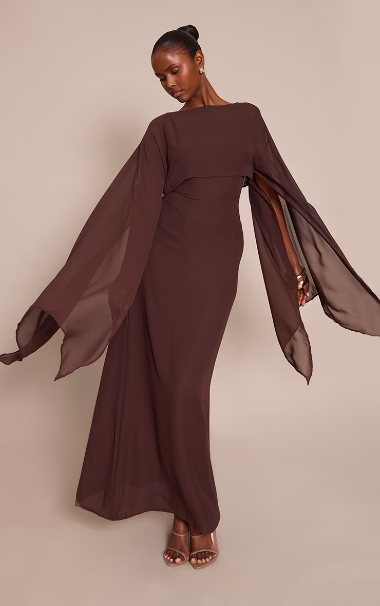 Chocolate Cape Detail Maxi Dress
