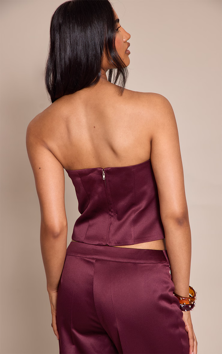 Dark Wine Satin Bandeau Top