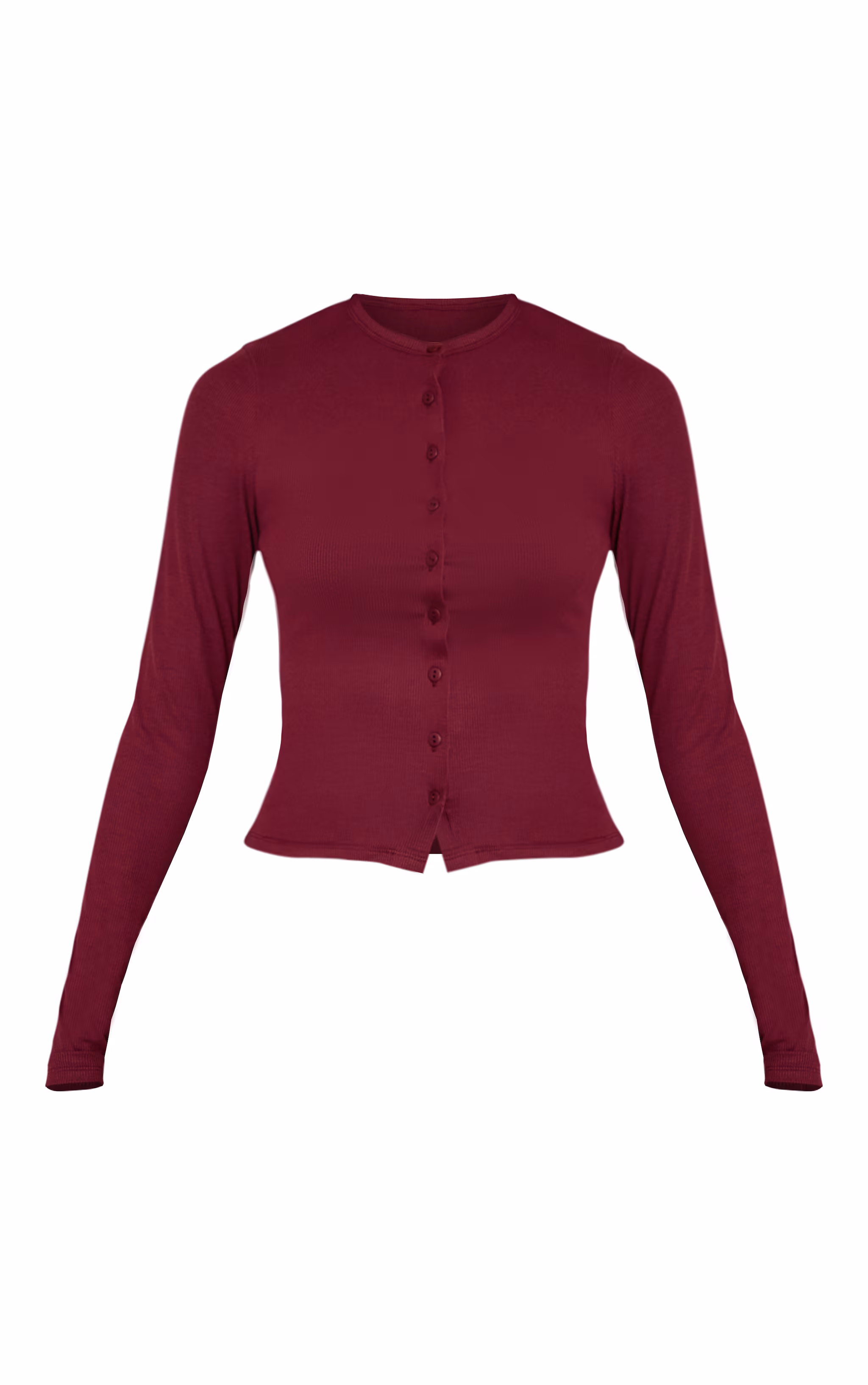 Wine Soft Rib Button Down Long Sleeve Top