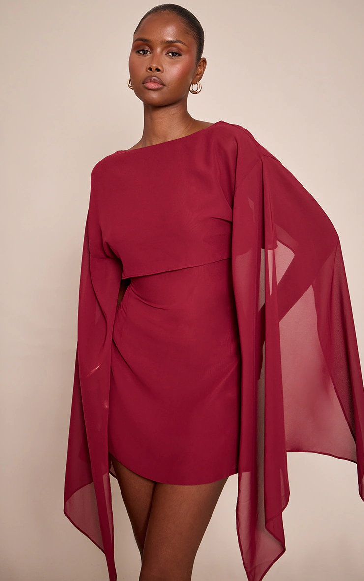 Burgundy Cape Detail Mini Dress