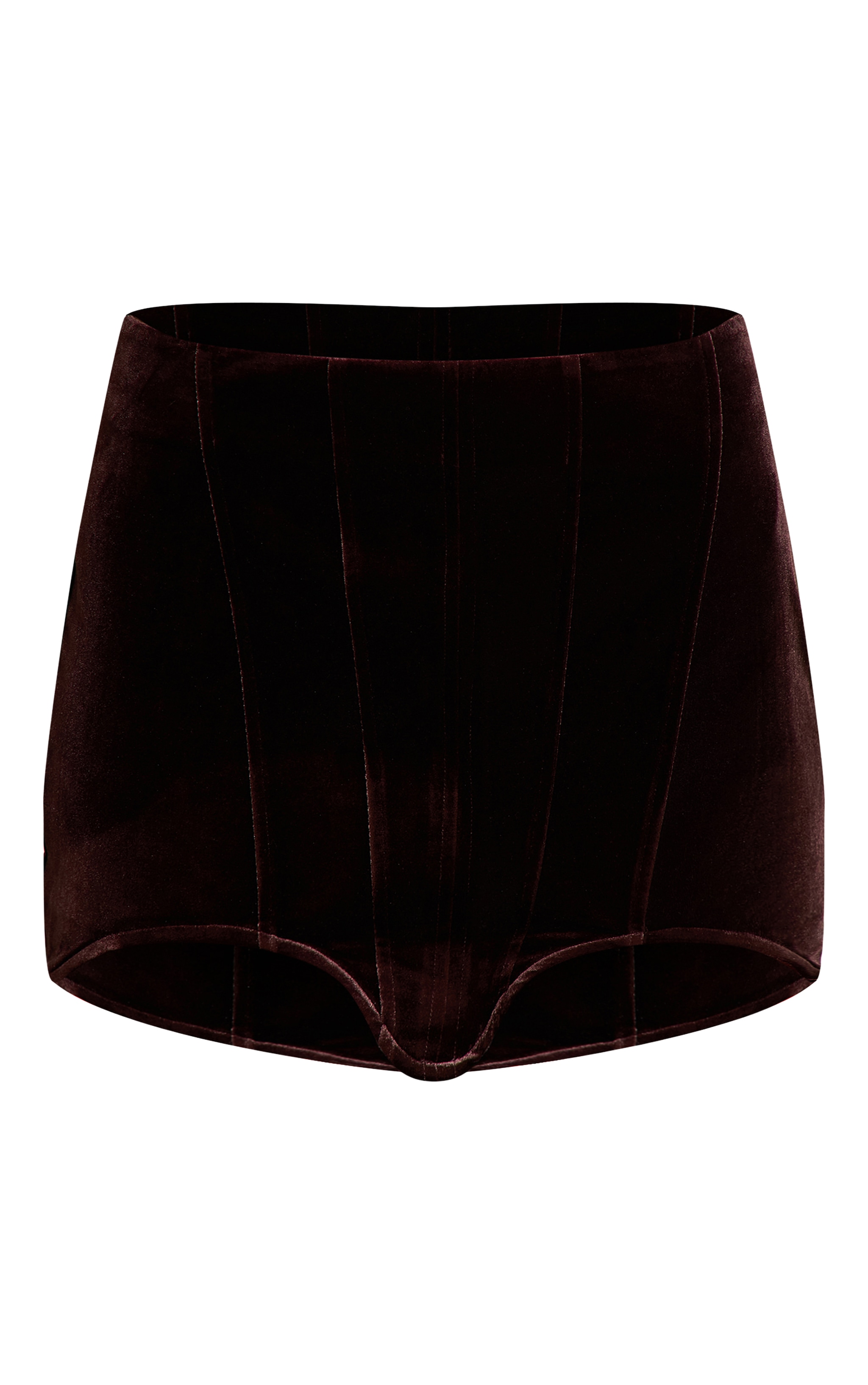 Dark Chocolate Velvet Dip Hem Mini Skirt