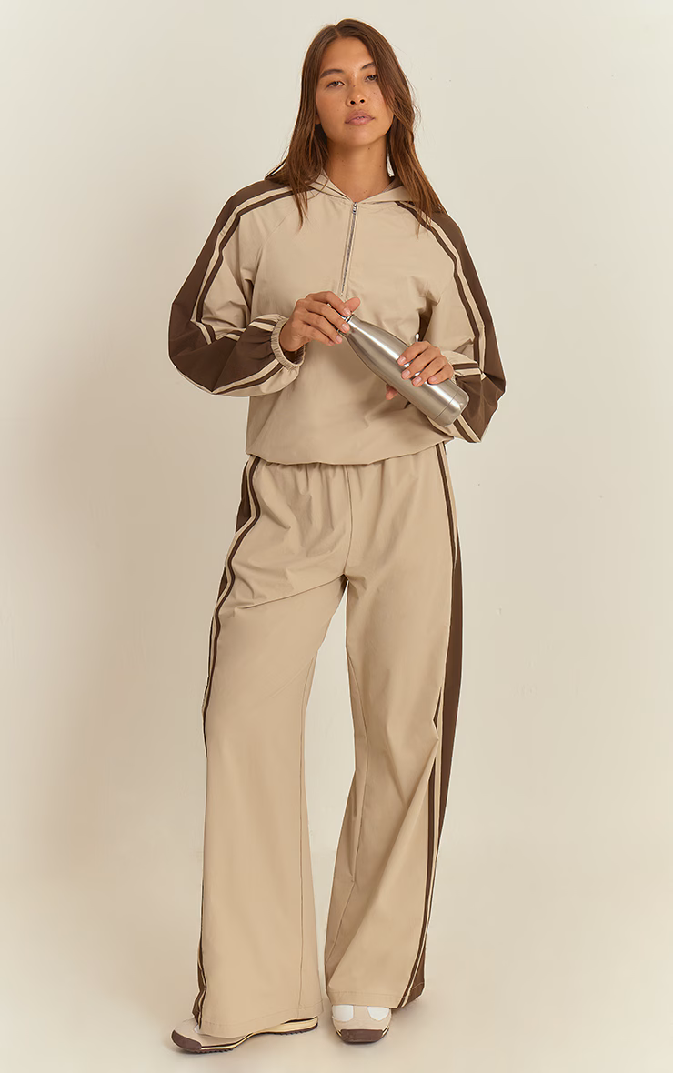 Stone Shell Contrast Stripe Hooded Track Jacket