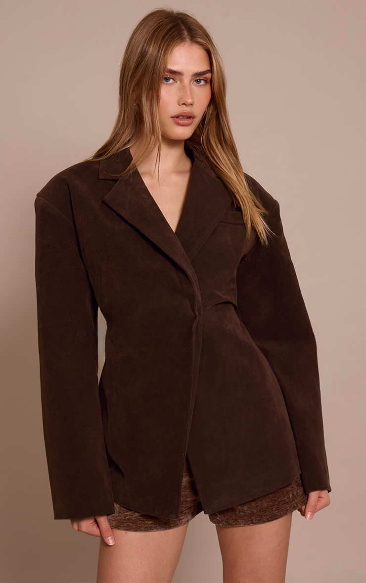 Chocolate Suede Cinch Waist Blazer