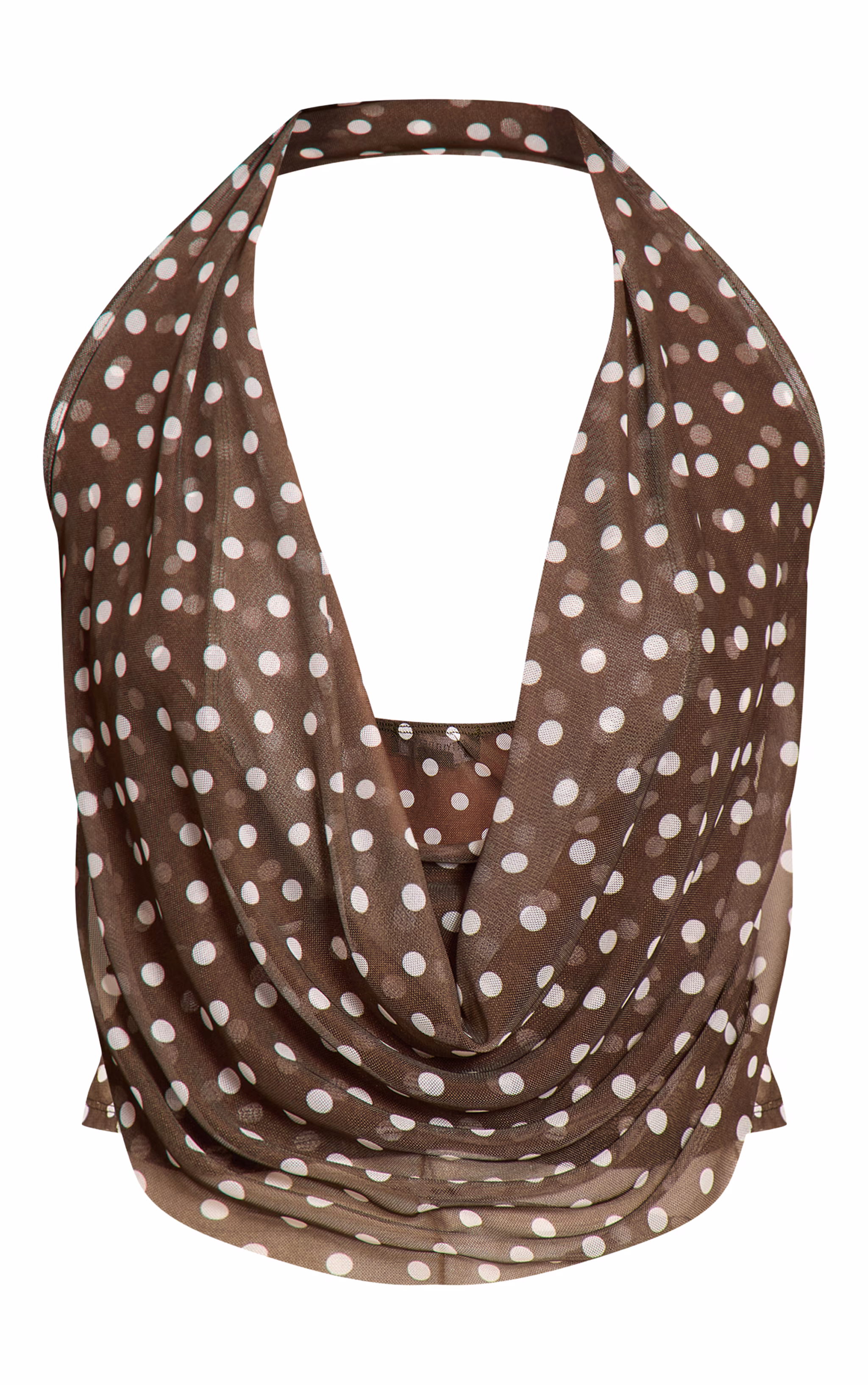 Brown Polka Dot Mesh Halterneck Top
