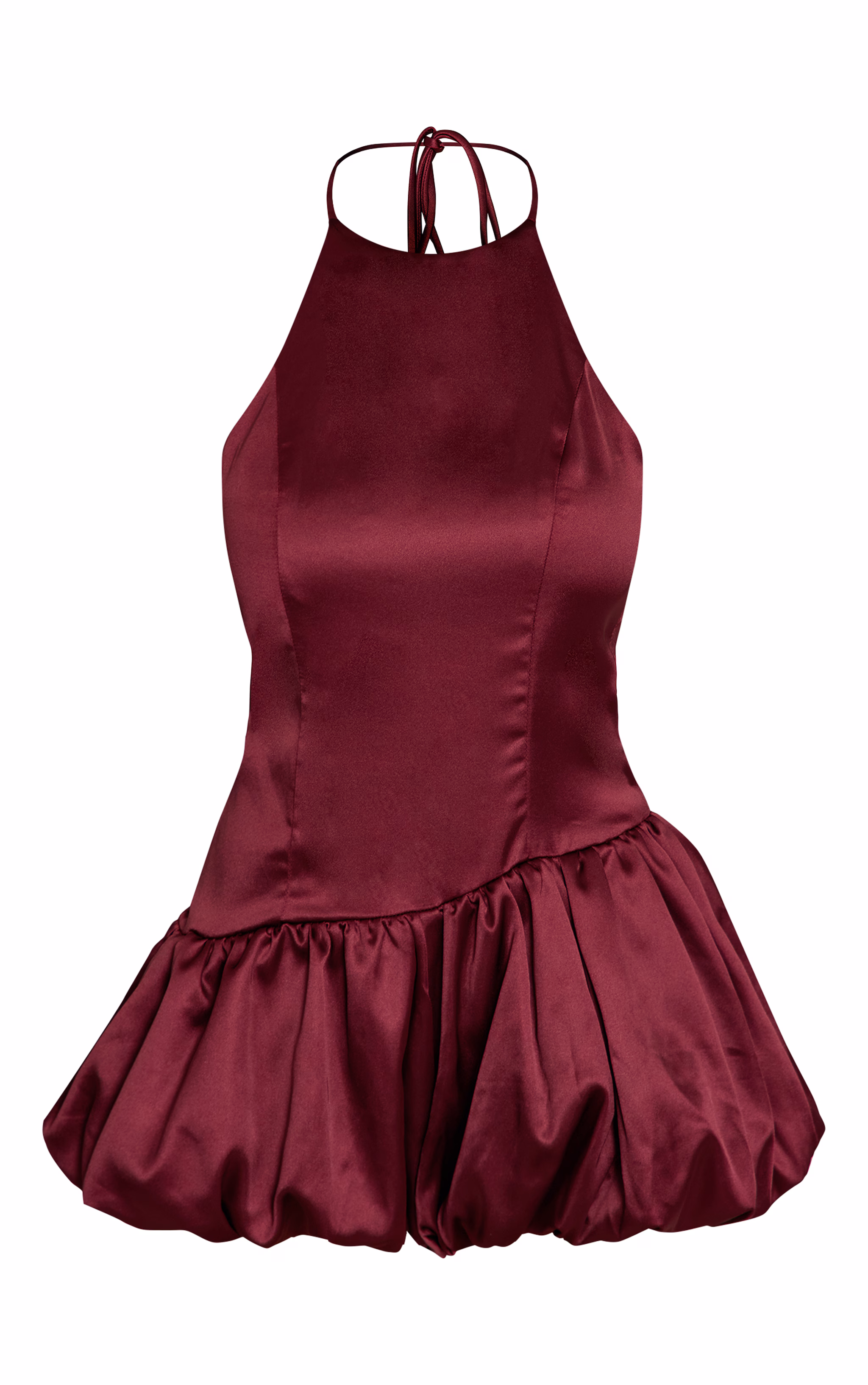 Plum Satin Halterneck Puff Ball Romper