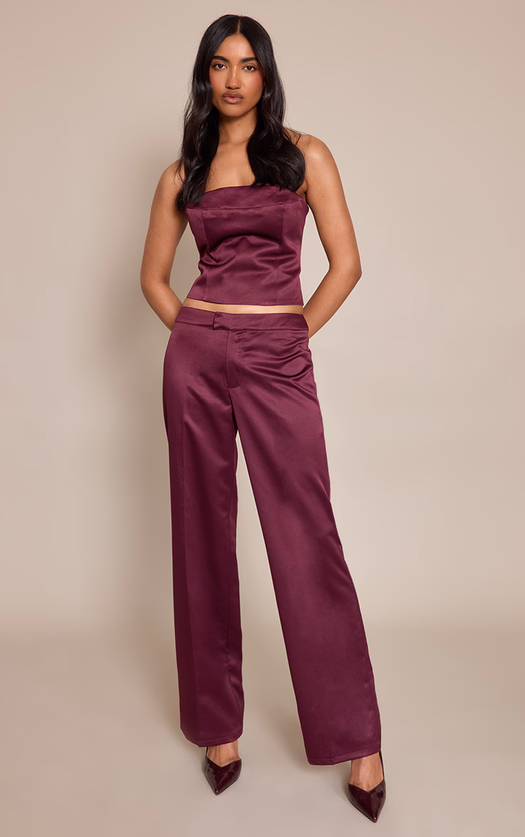 Dark Wine Satin Bandeau Top