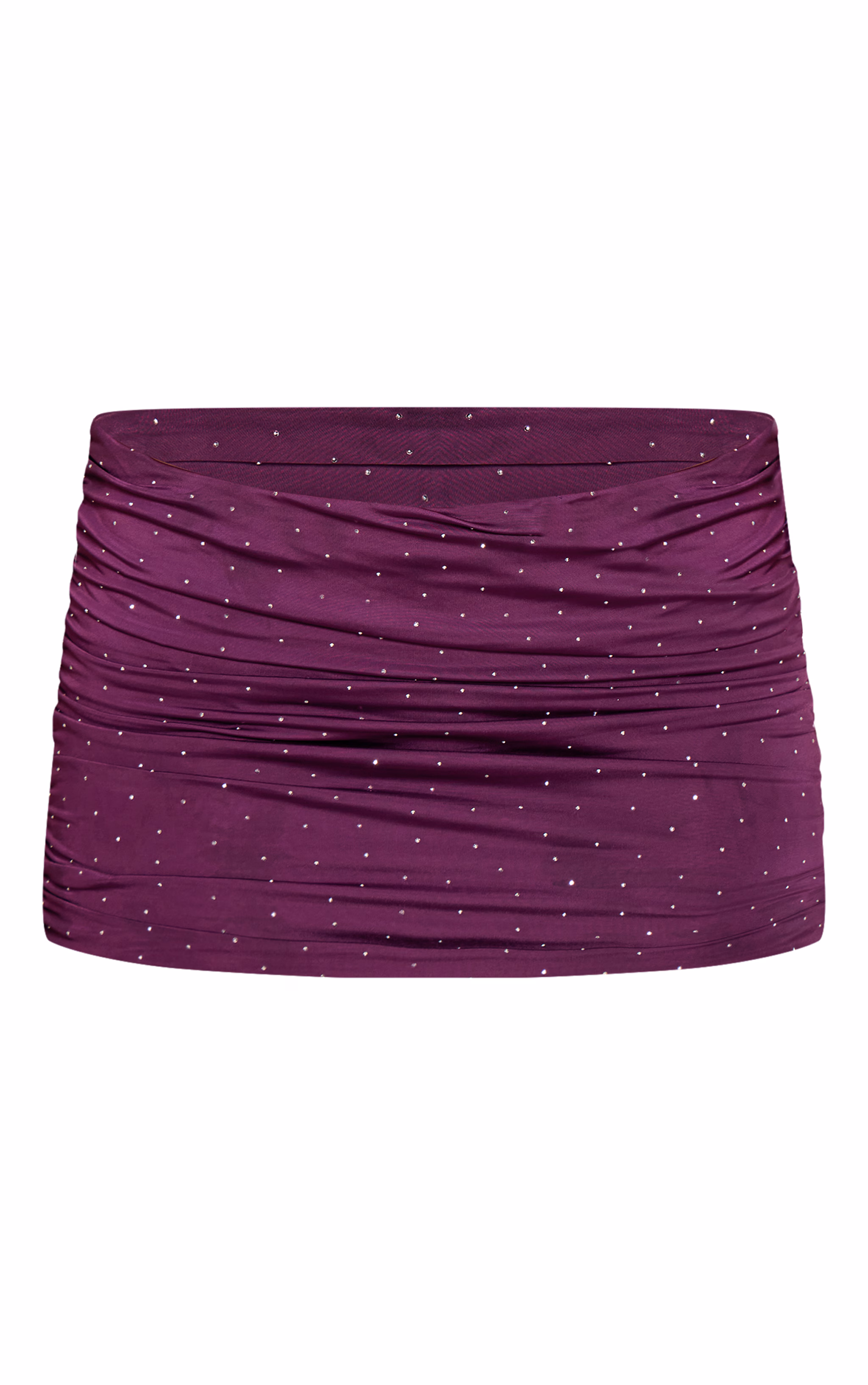 Plum Hotfix Slinky Ruched Side Mini Skirt