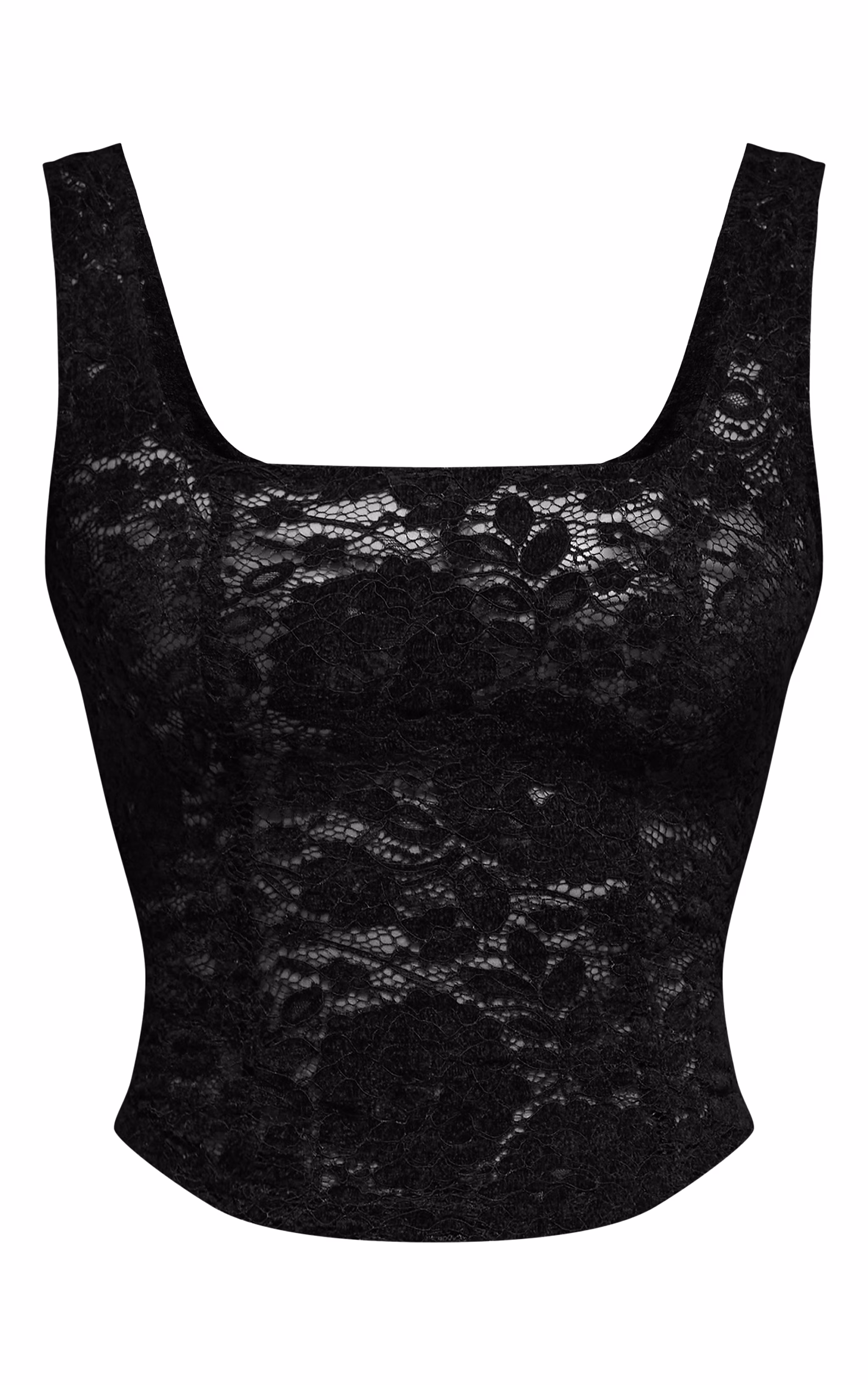 Black Lace Square Neck Long Top