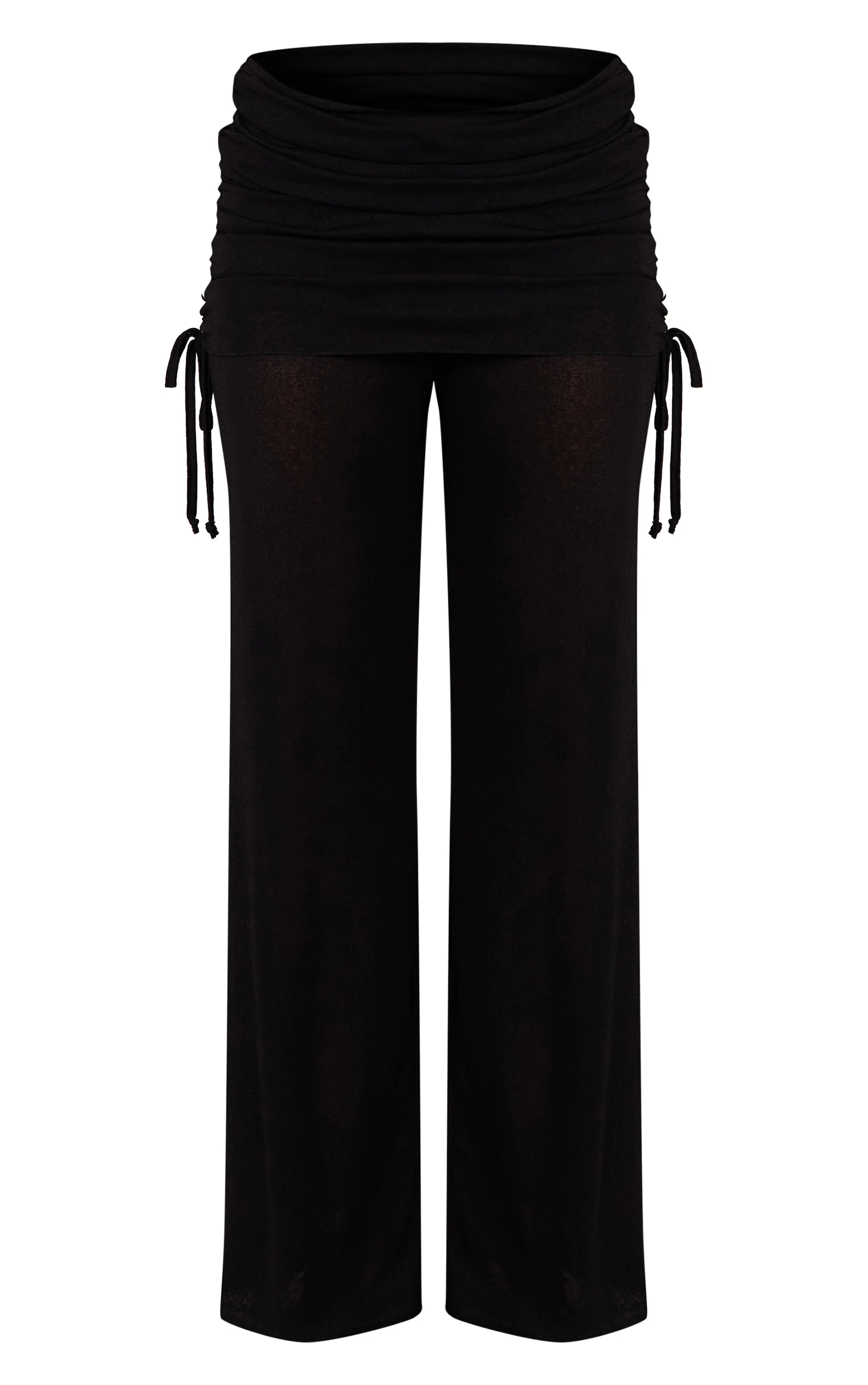 Black Drape Panel Straight Leg Pants